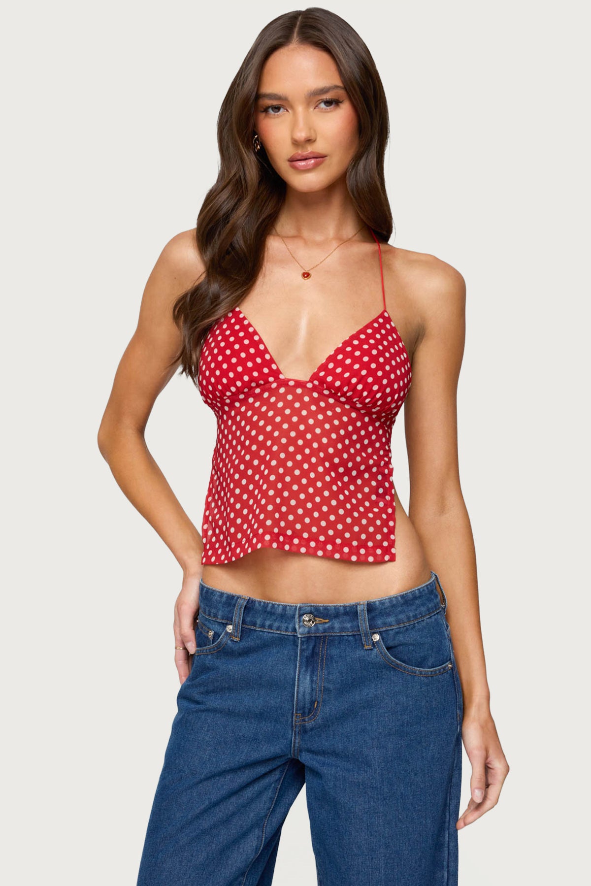 Polka Dot Backless Chiffon Top-Milans Time