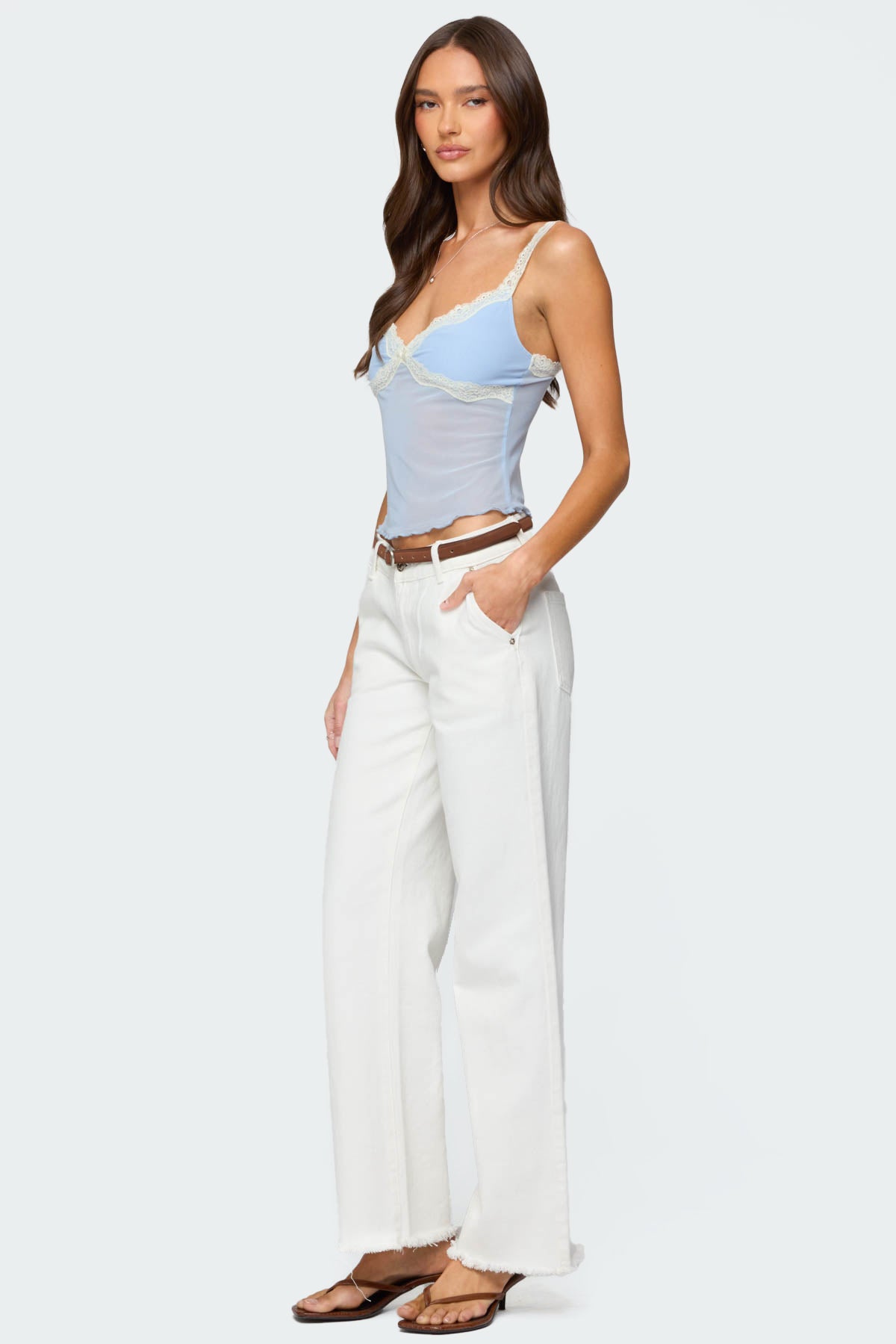 Contrast Lacey Mesh Tank Top-Milans Time