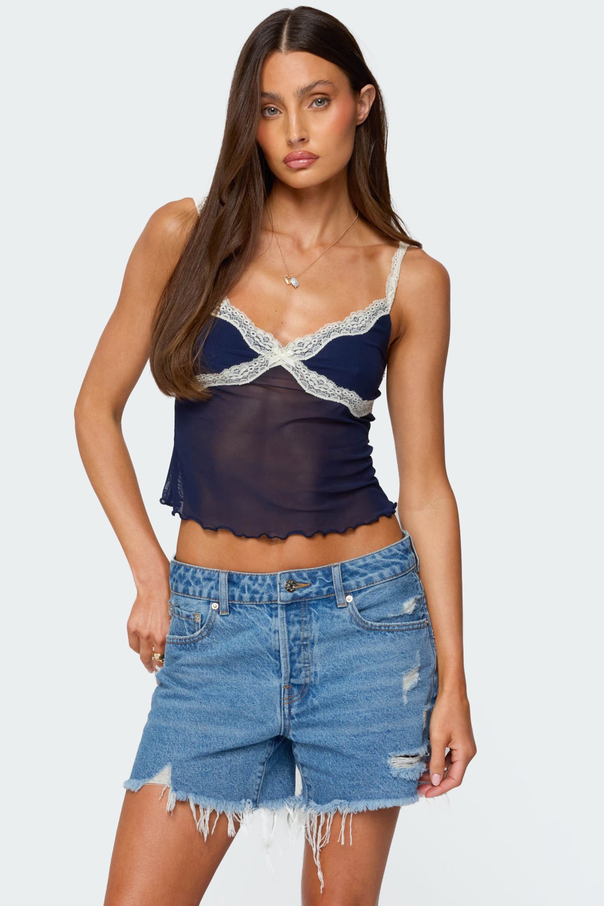 Contrast Lacey Mesh Tank Top-Milans Time