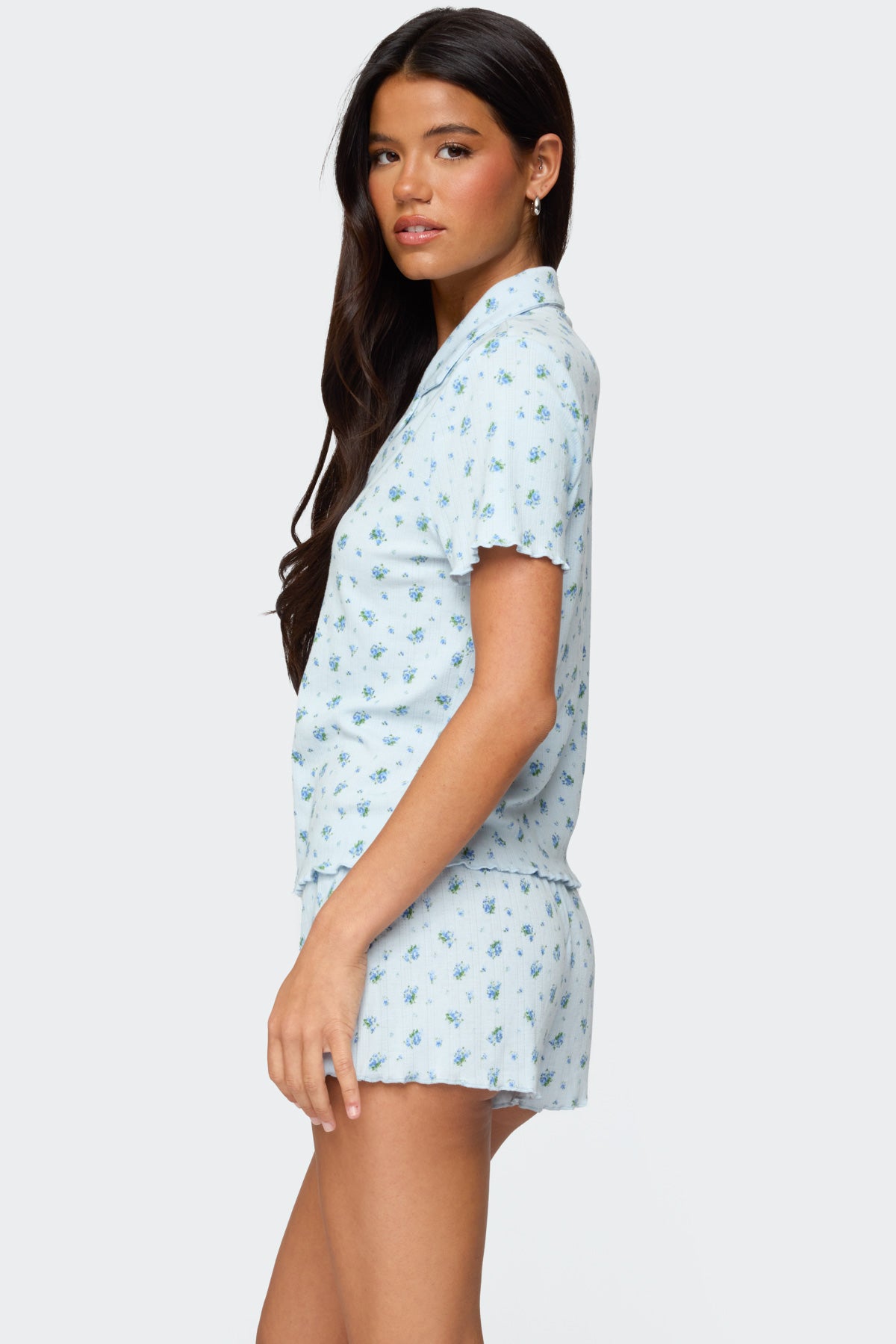 Camden Floral Pointelle Button Up Shirt-Milans Time