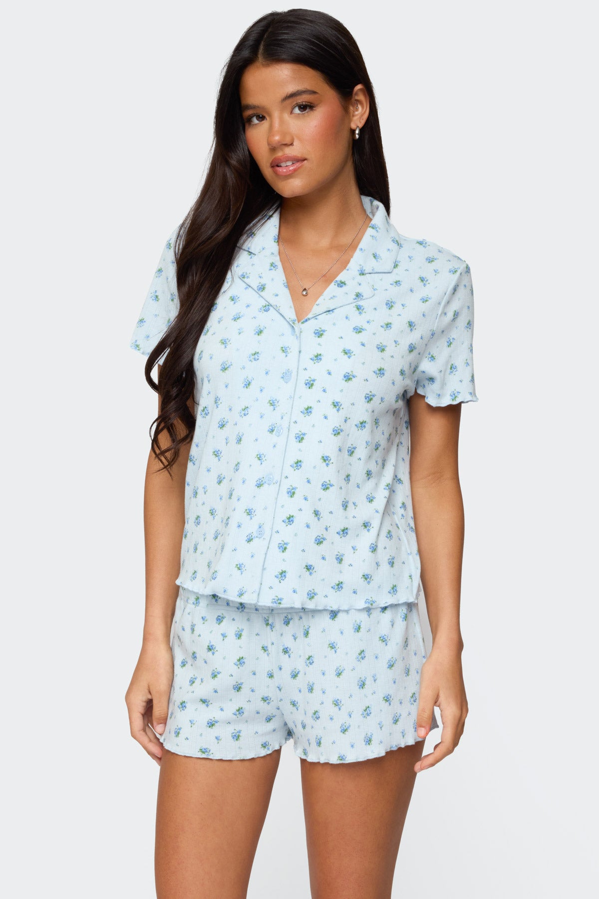 Camden Floral Pointelle Button Up Shirt-Milans Time