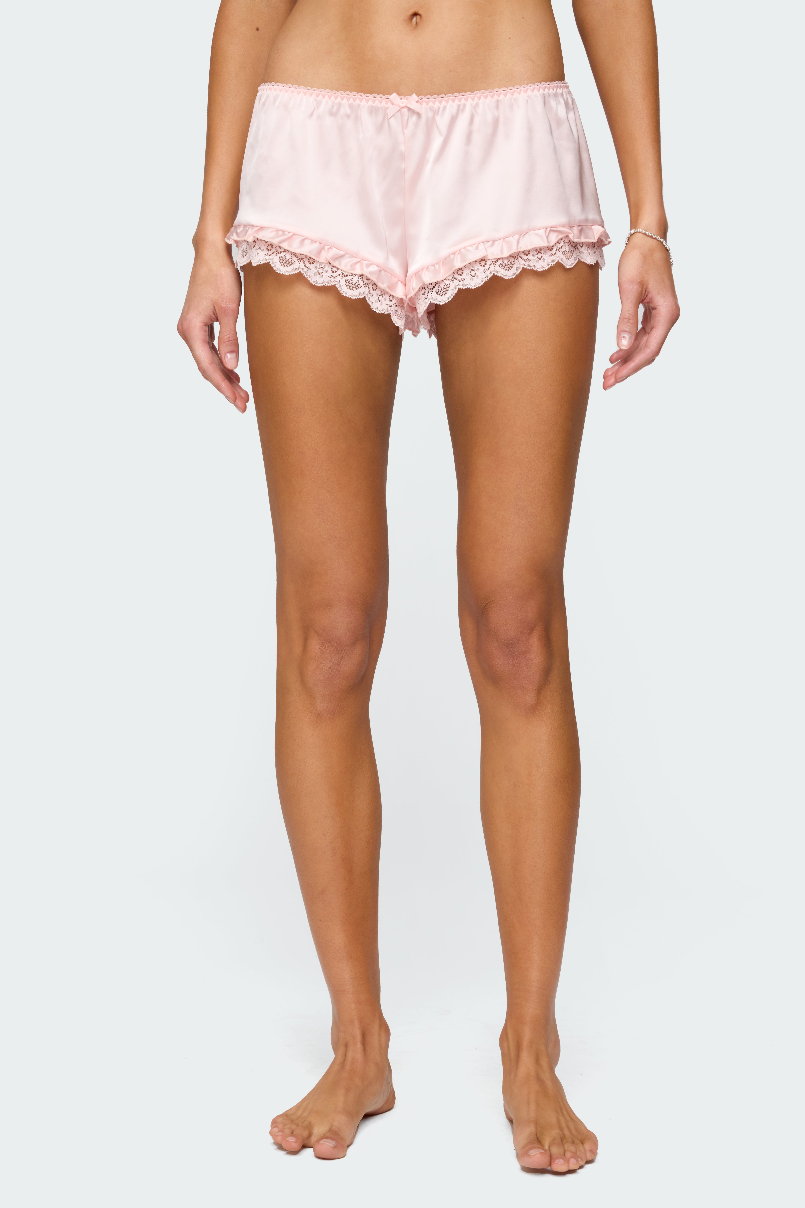 Clair Ruffle Lacey Satin Effect Shorts-Milans Time