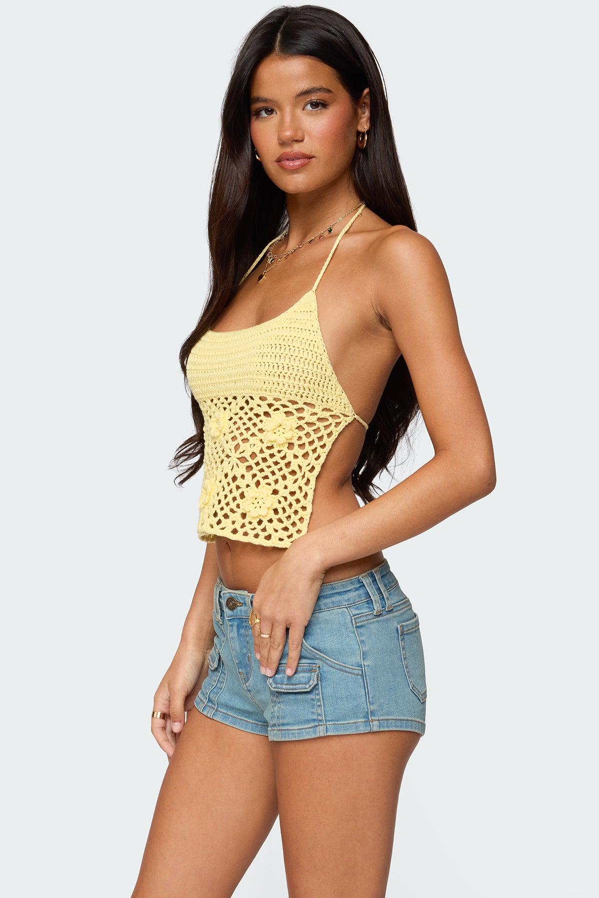 Miel Crochet Backless Halter Top-Milans Time