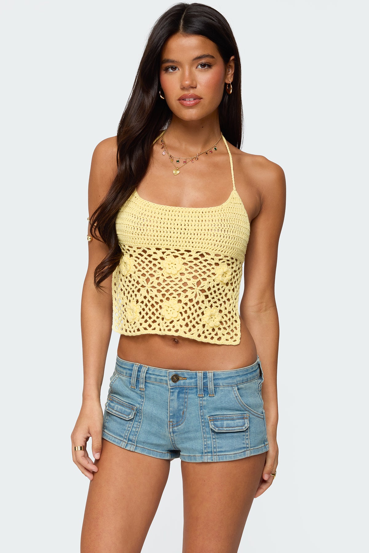 Miel Crochet Backless Halter Top-Milans Time