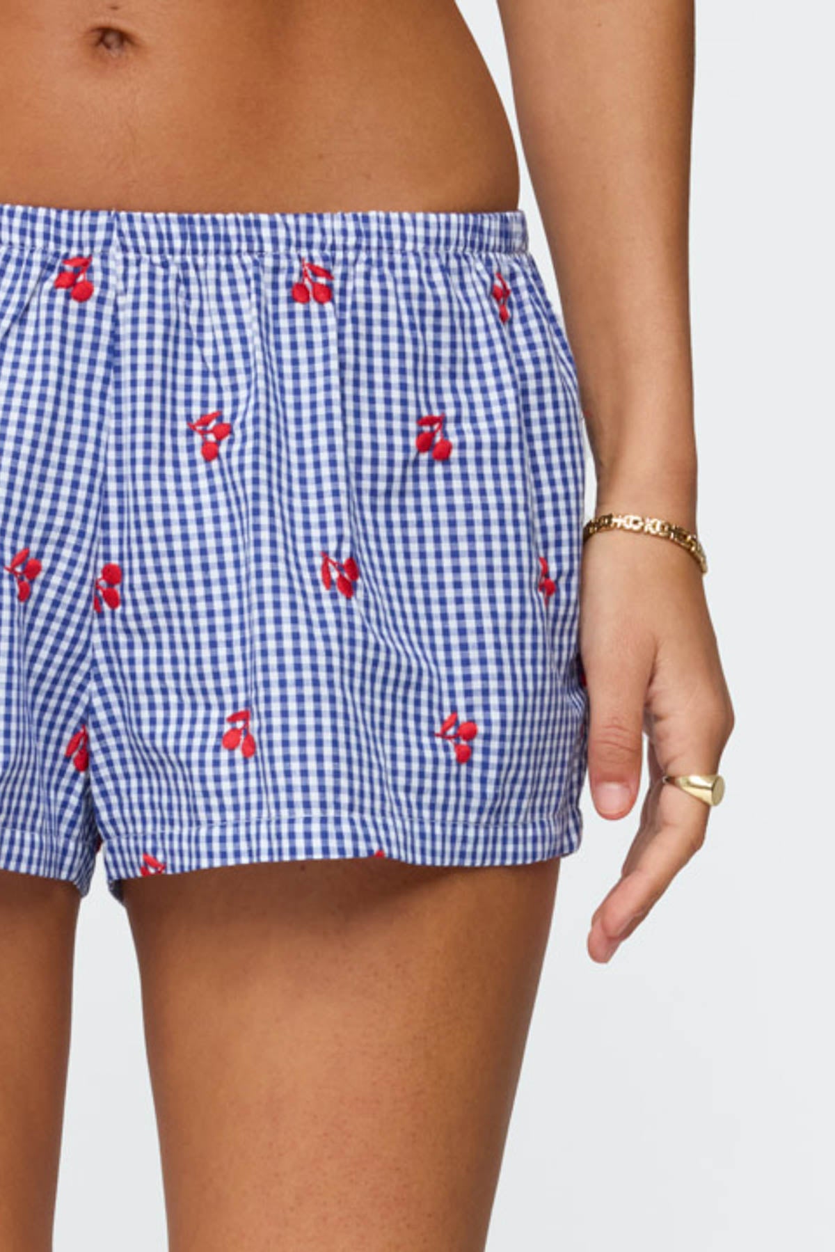 Cherry Embroidered Gingham Boxer Shorts-Milans Time