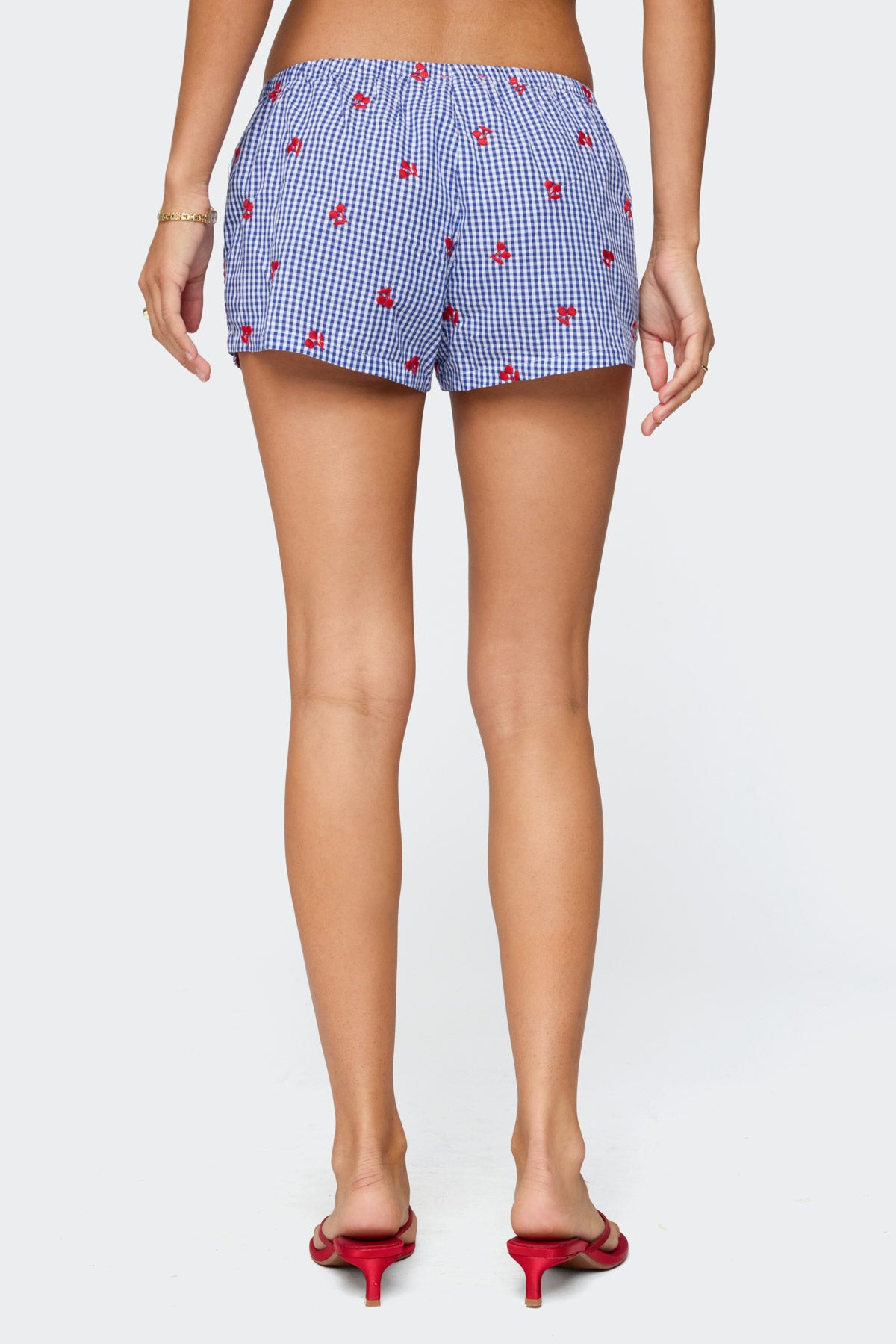 Cherry Embroidered Gingham Boxer Shorts-Milans Time