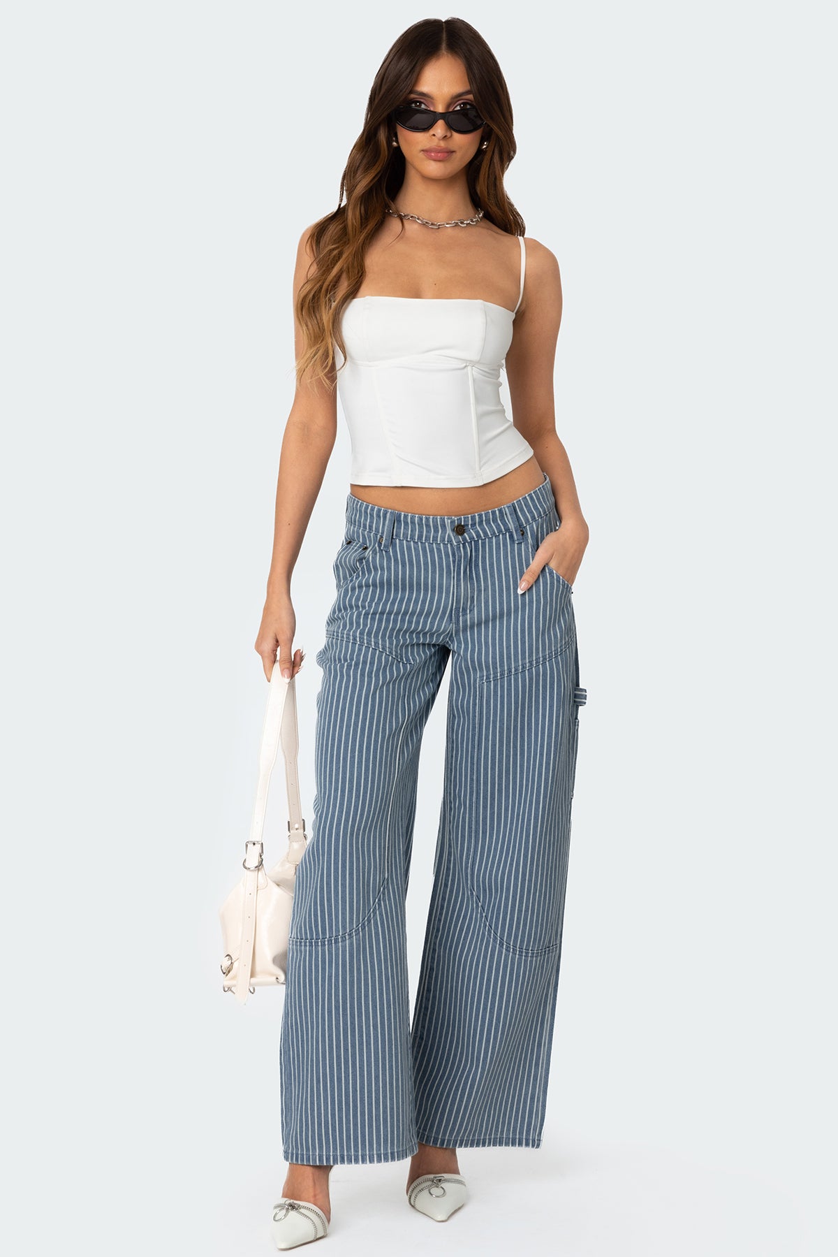 Striped Low Rise Baggy Carpenter Jeans-Milans Time