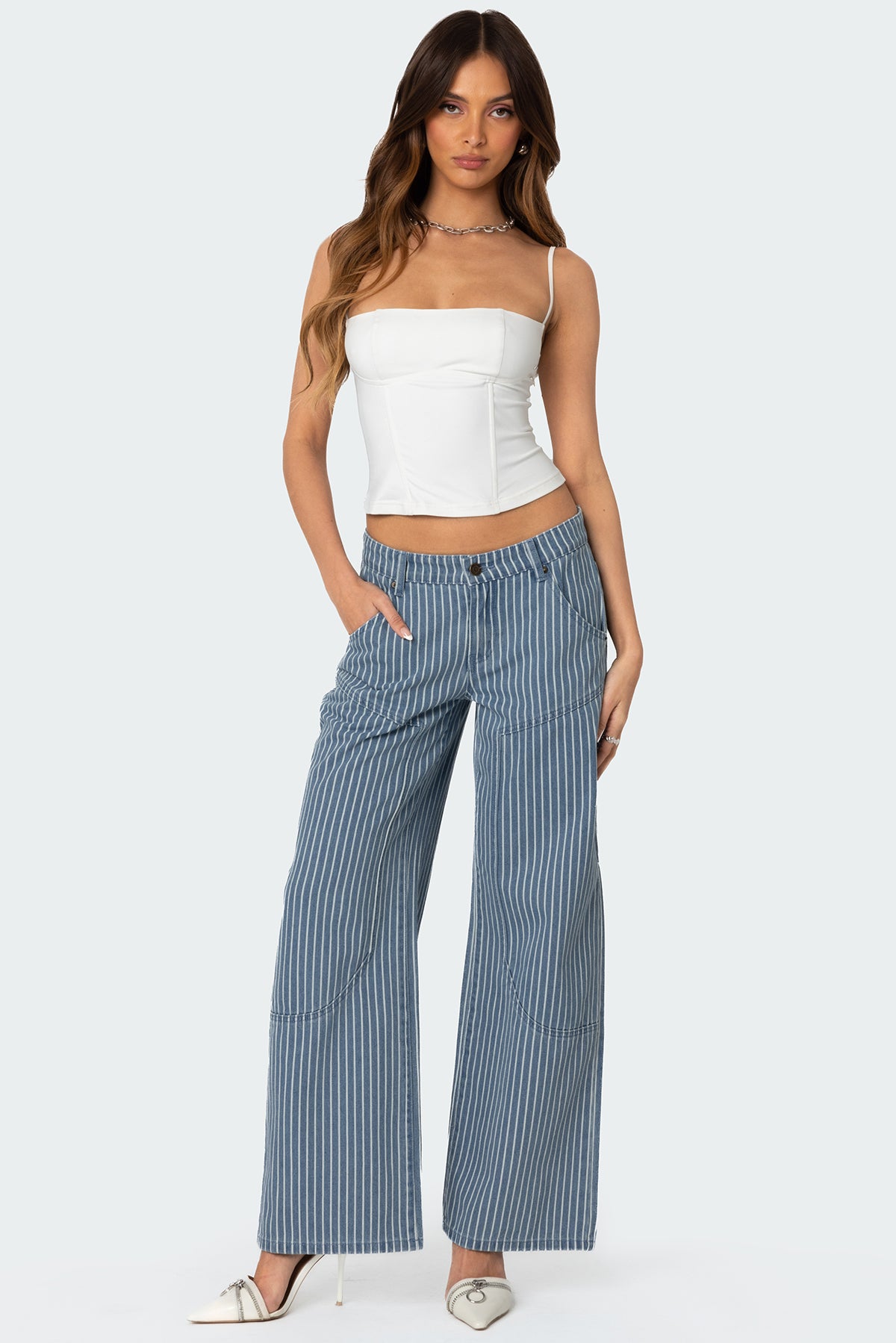 Striped Low Rise Baggy Carpenter Jeans-Milans Time