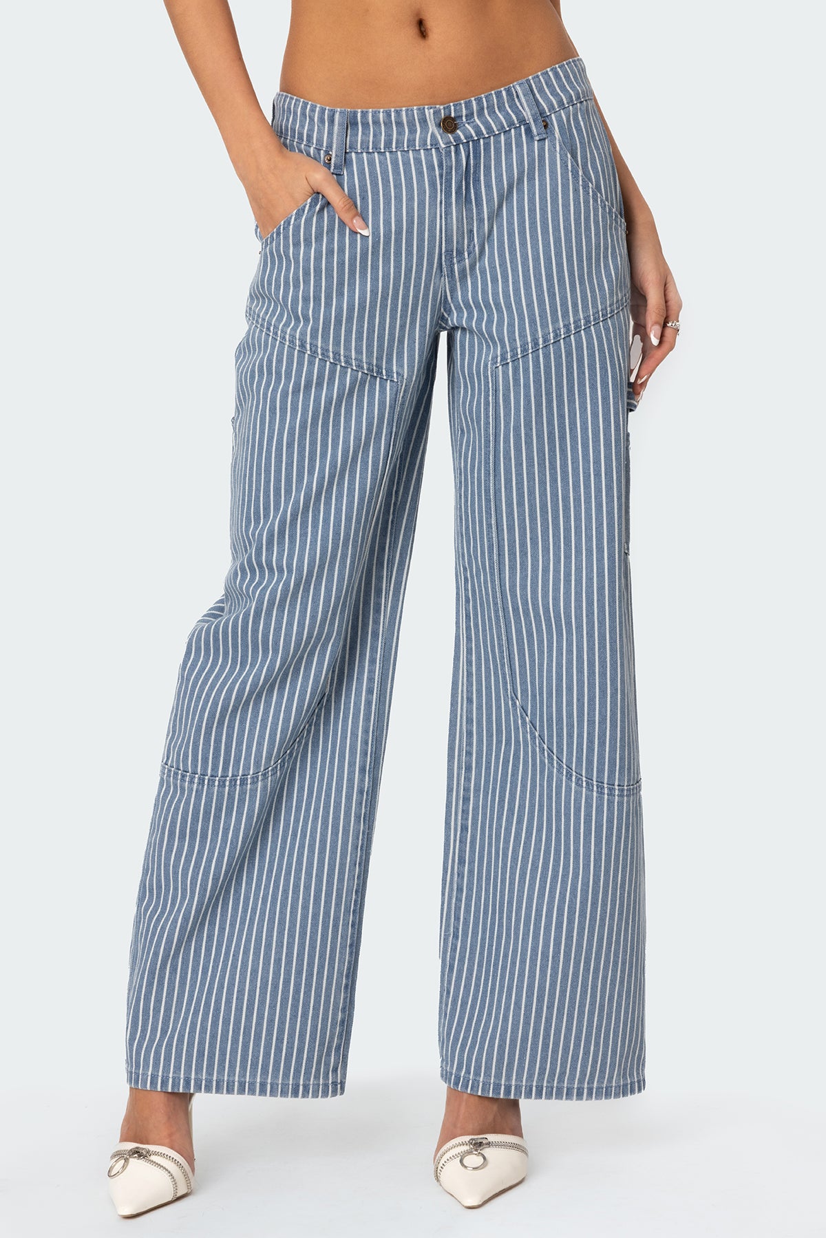 Striped Low Rise Baggy Carpenter Jeans-Milans Time