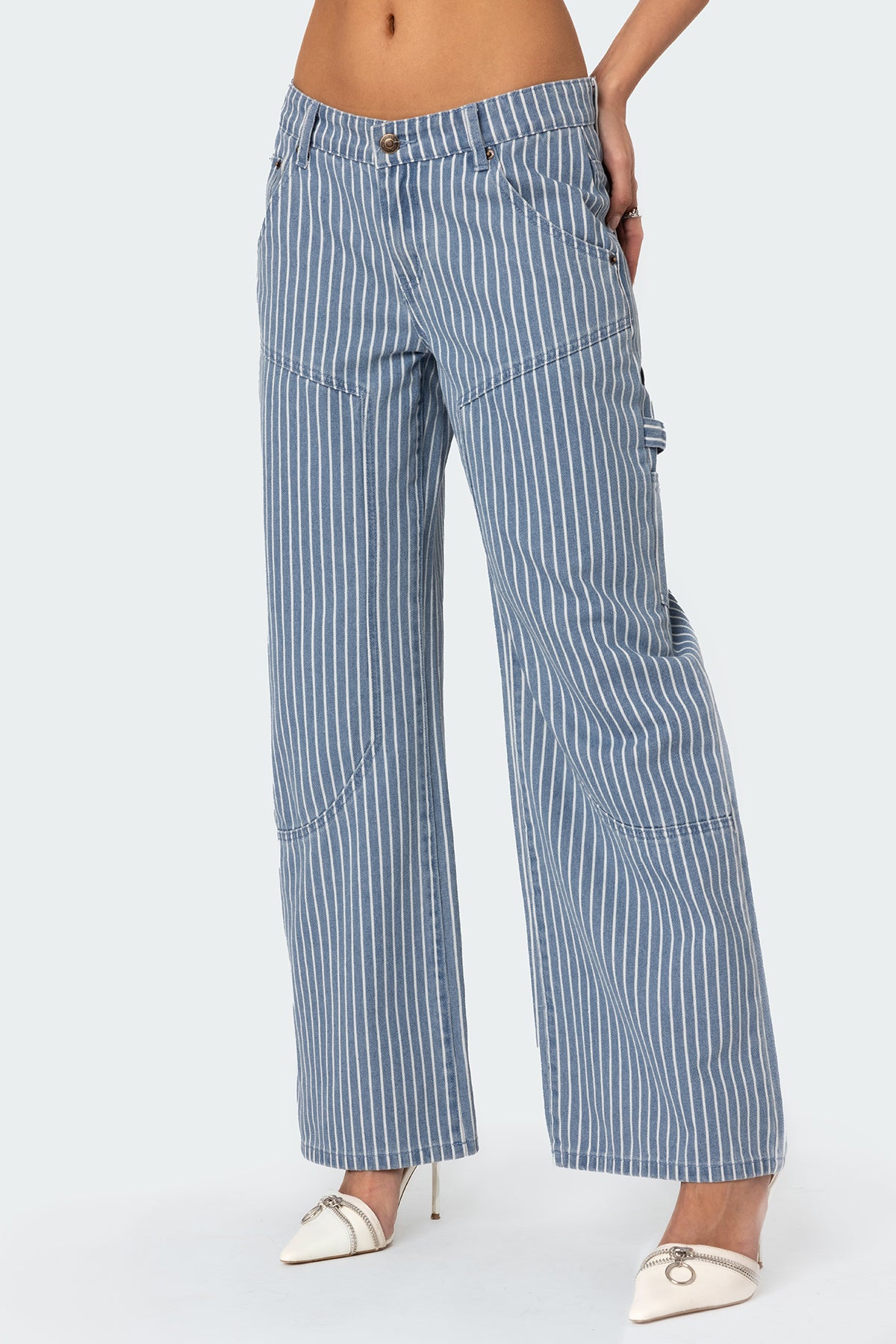 Striped Low Rise Baggy Carpenter Jeans-Milans Time