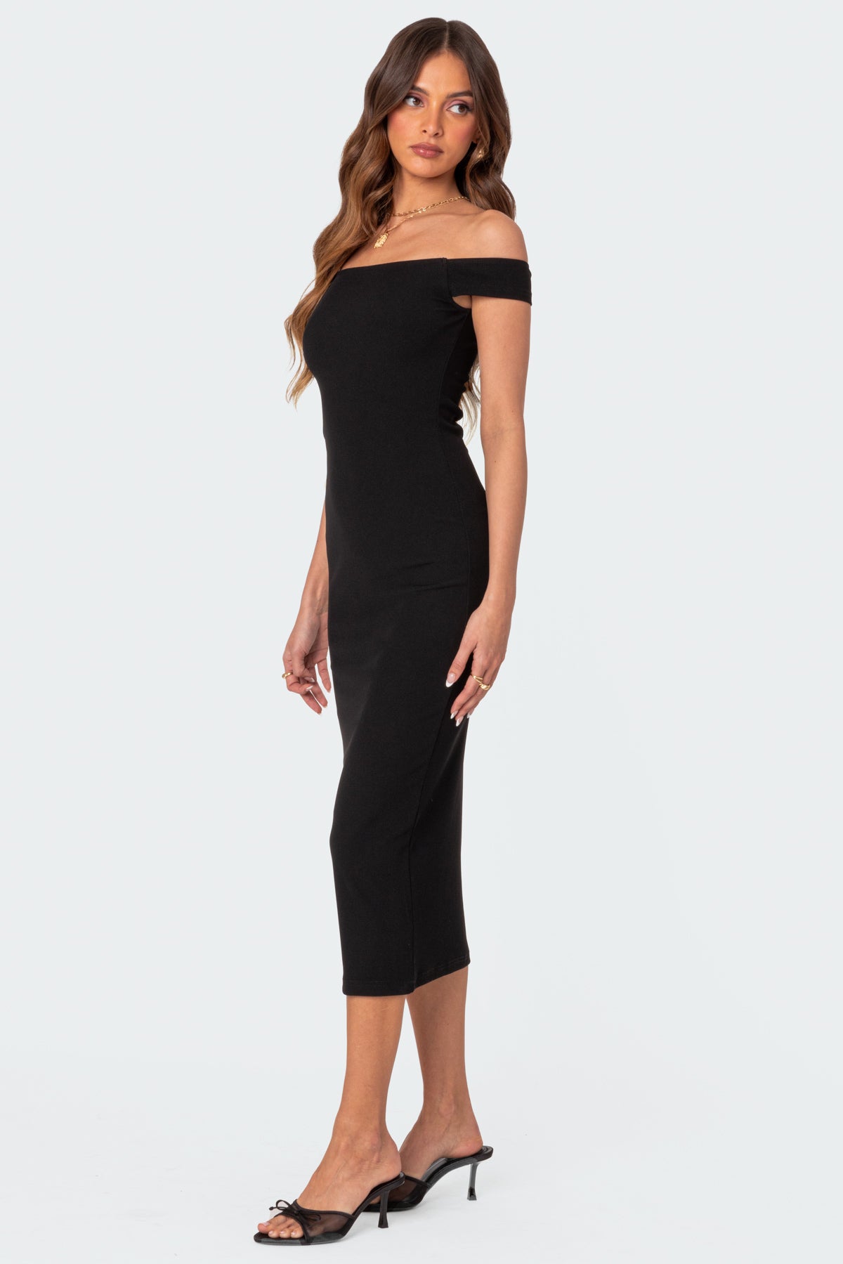 Kyla Off Shoulder Ribbed Midi Dress-Milans Time
