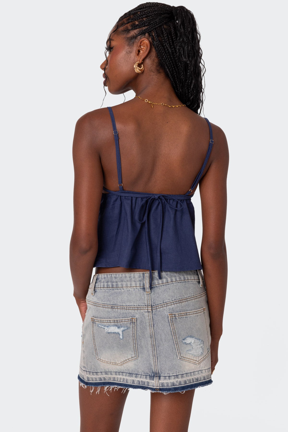 Linen Look Open Back Top-Milans Time