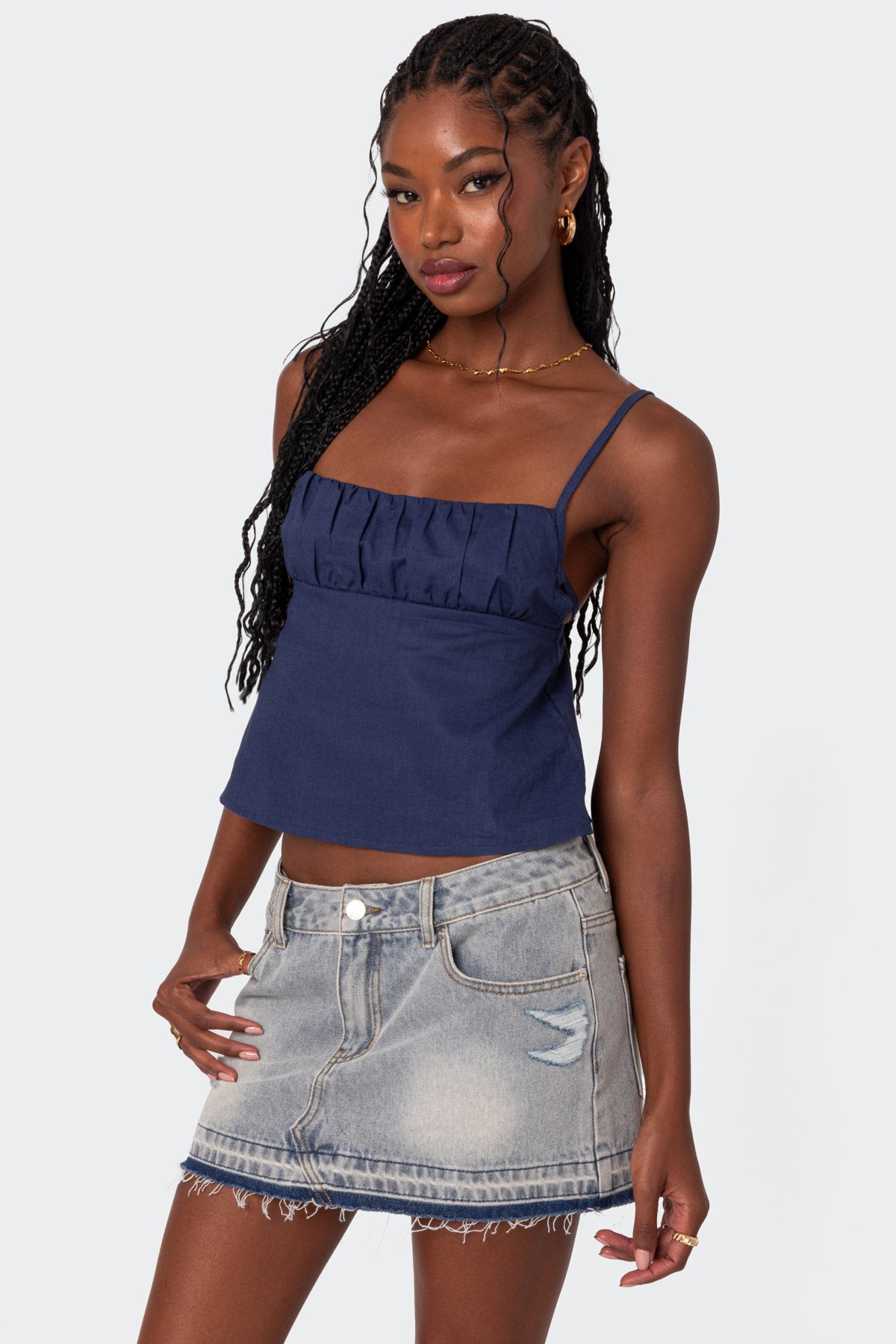 Linen Look Open Back Top-Milans Time