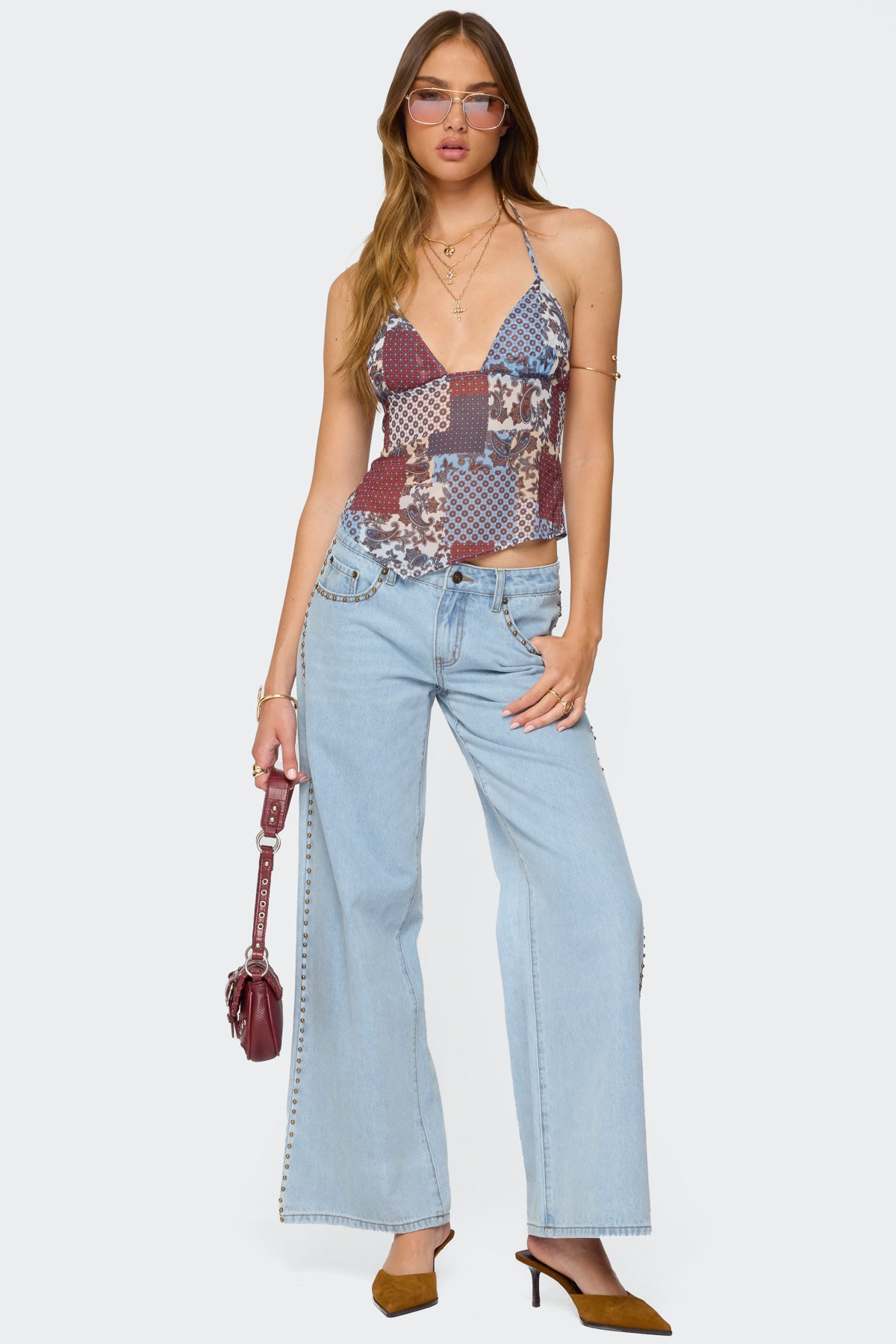 Mixed Patchwork Chiffon Halter Top-Milans Time