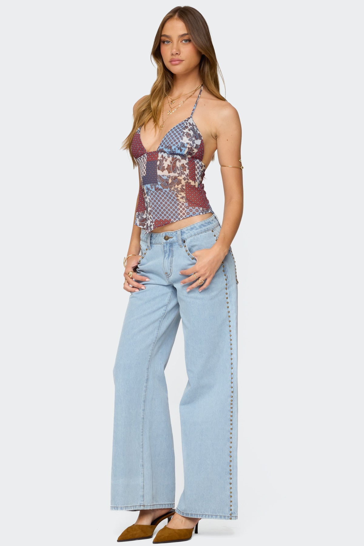 Mixed Patchwork Chiffon Halter Top-Milans Time