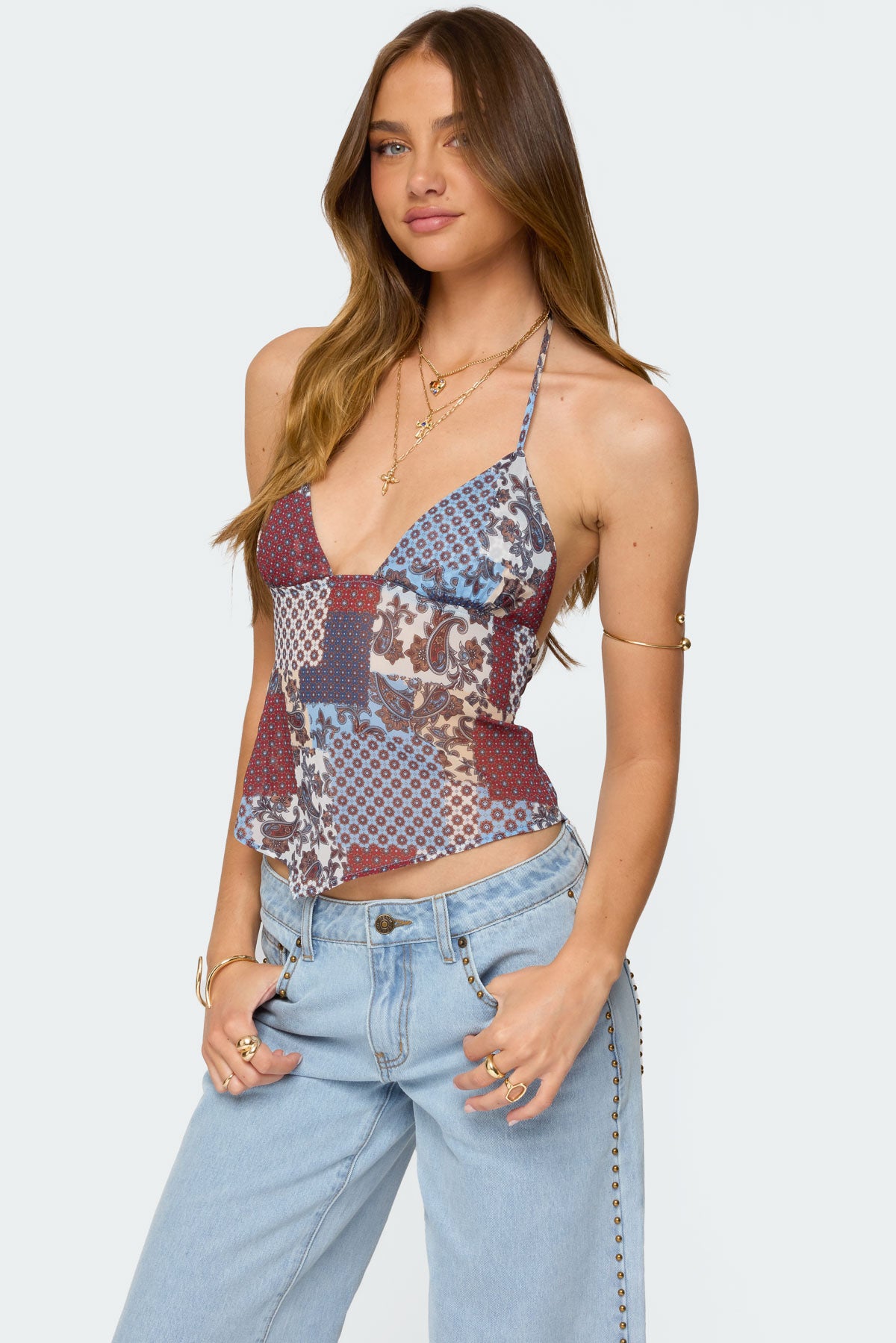 Mixed Patchwork Chiffon Halter Top-Milans Time