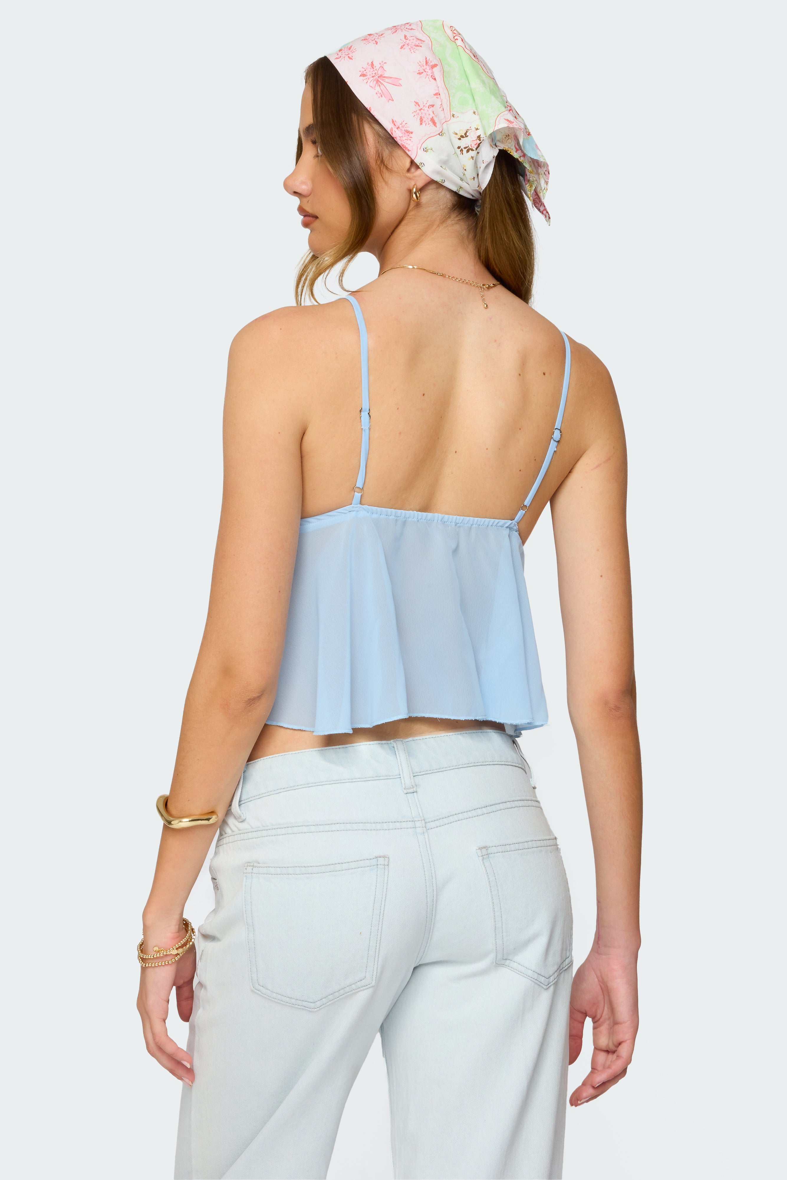 Ruffle Sheer Chiffon Babydoll Tank Top-Milans Time