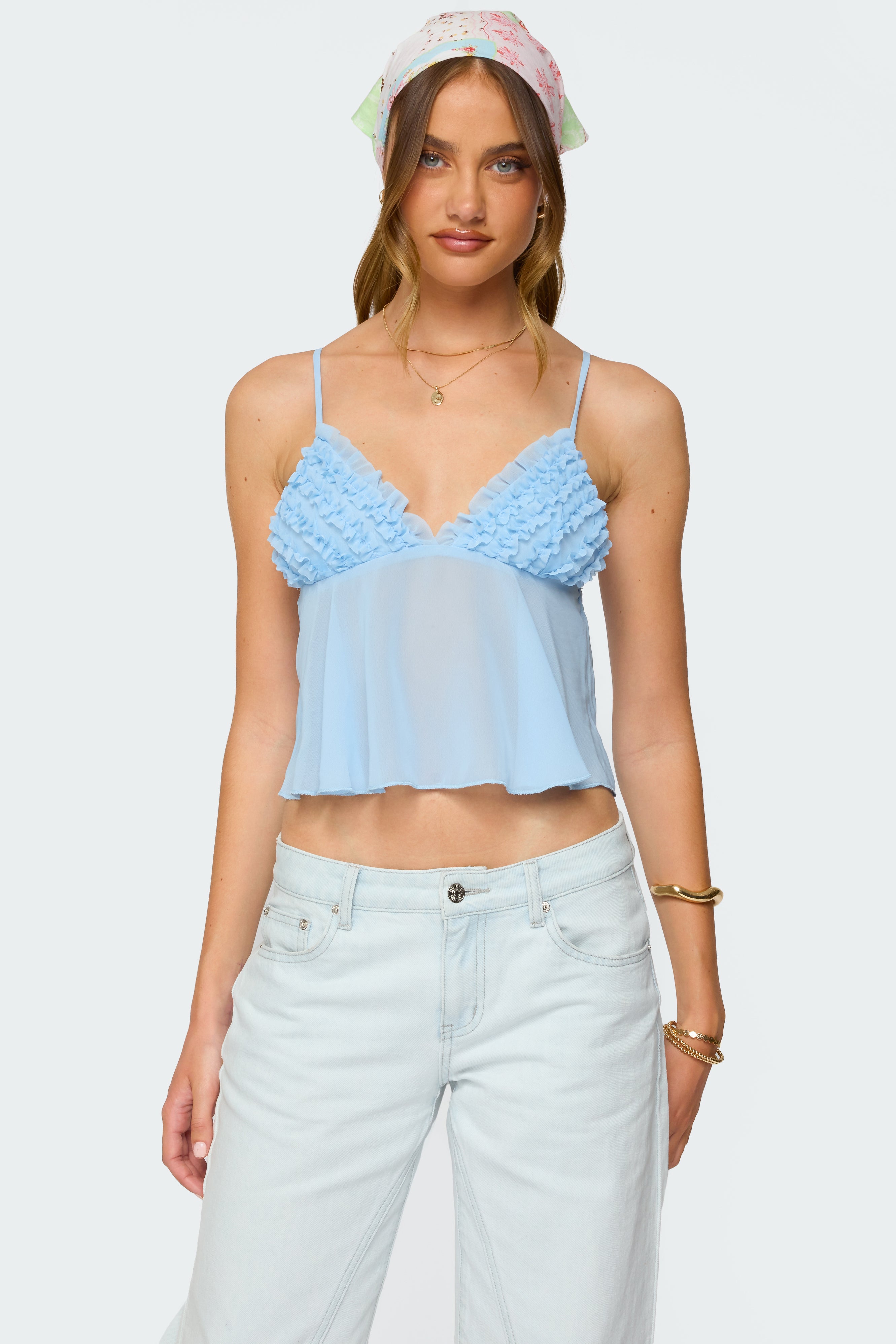 Ruffle Sheer Chiffon Babydoll Tank Top-Milans Time