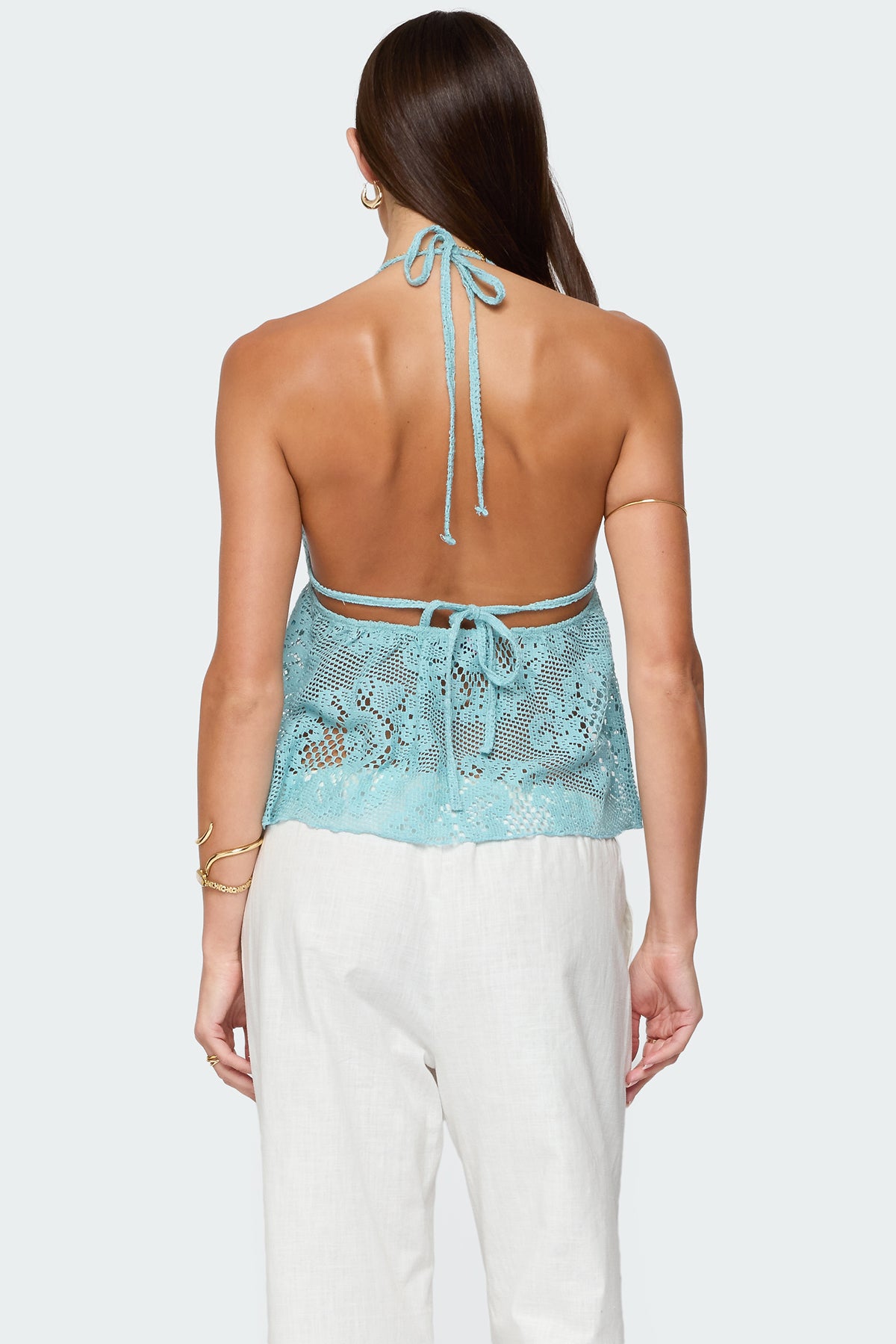 Sheer Crochet Babydoll Halter Top-Milans Time