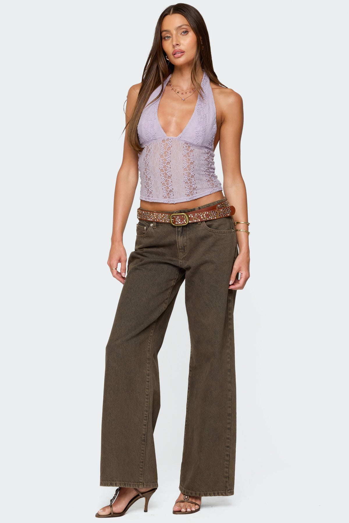Naya Textured Sheer Lace Halter Top-Milans Time