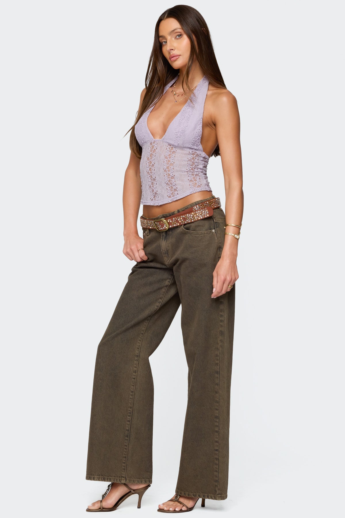 Naya Textured Sheer Lace Halter Top-Milans Time