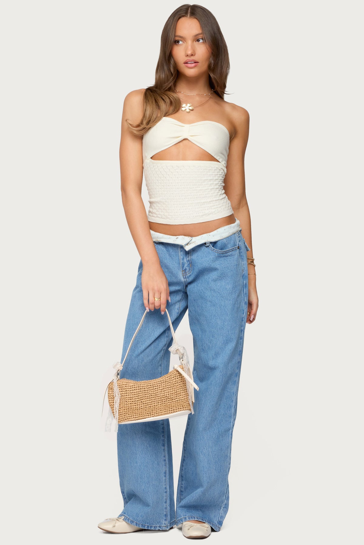 Textured Knit Strapless Cutout Top-Milans Time