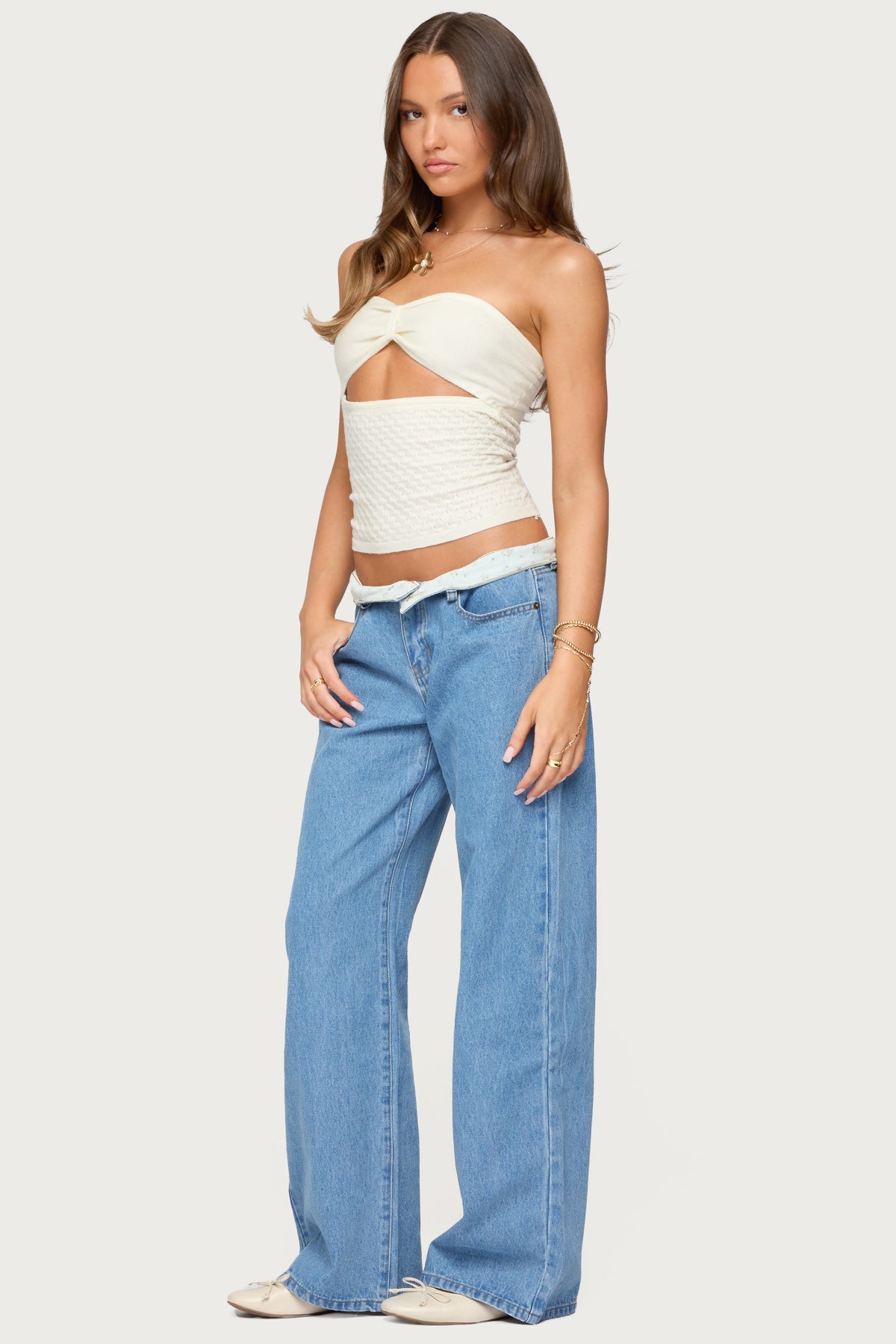 Textured Knit Strapless Cutout Top-Milans Time