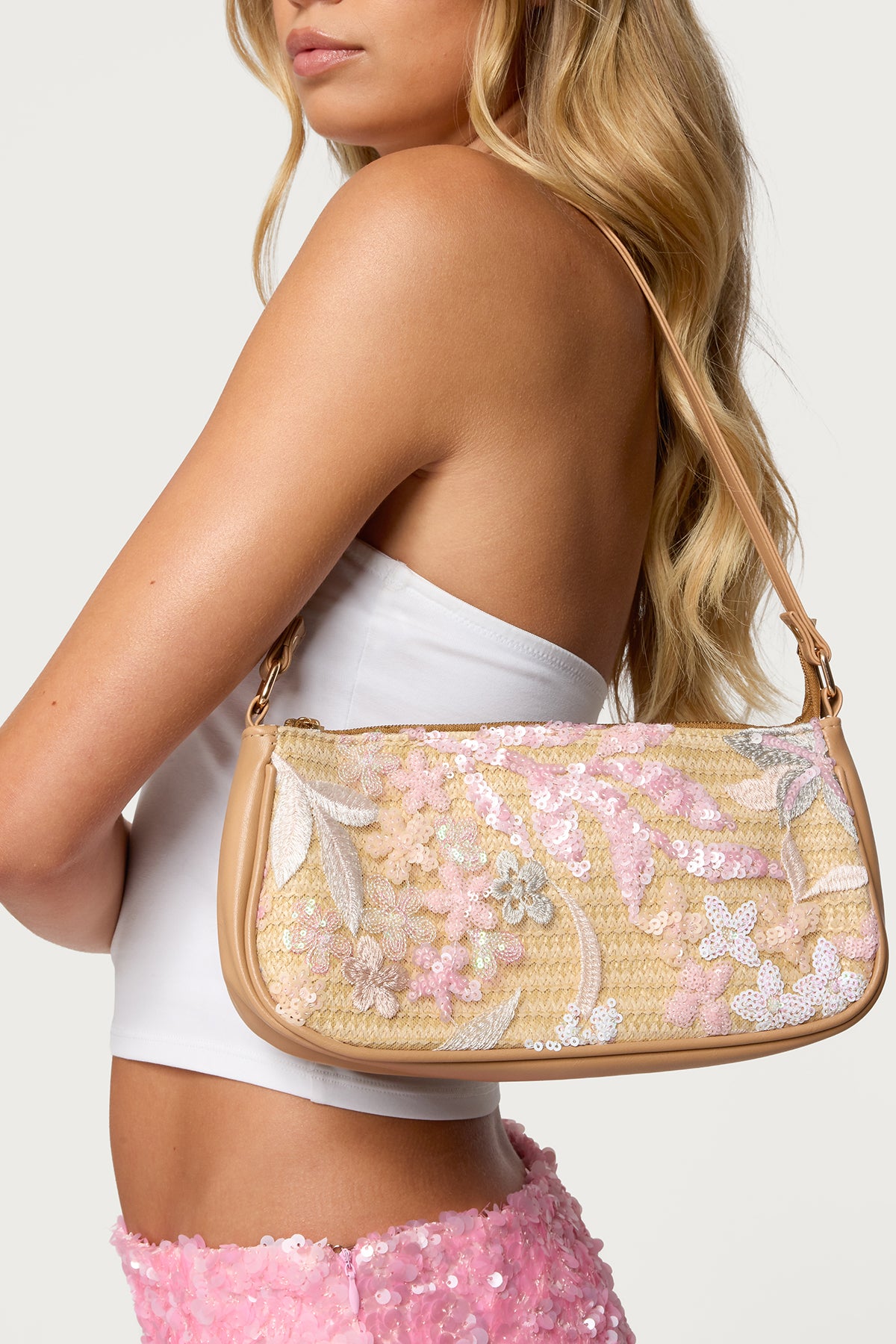 Sequin & Embroidered Straw Bag-Milans Time