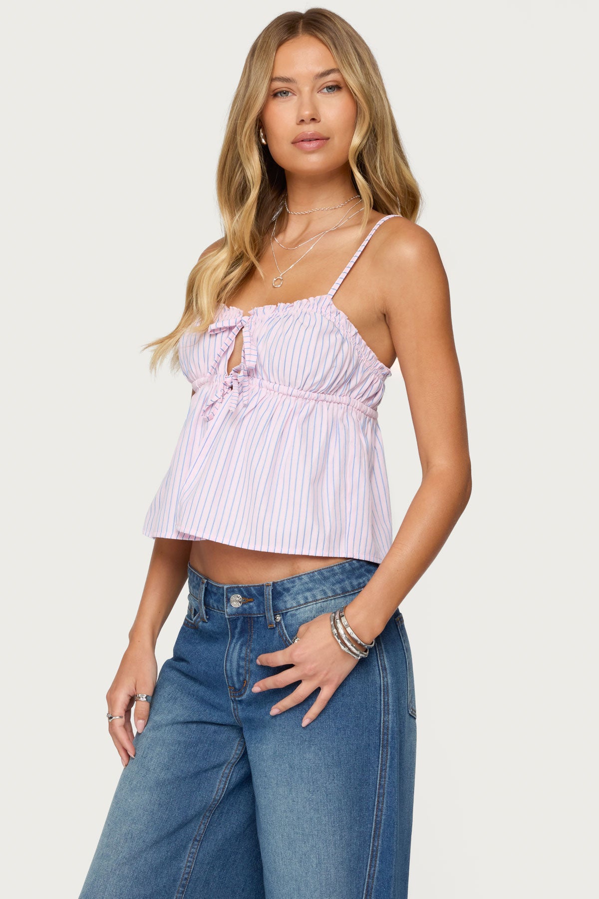 Avenly Striped Tie Front Babydoll Top-Milans Time