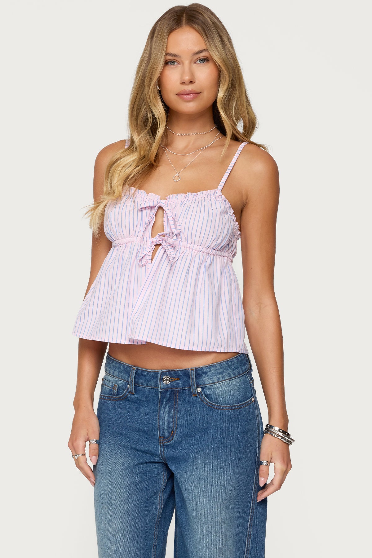 Avenly Striped Tie Front Babydoll Top-Milans Time