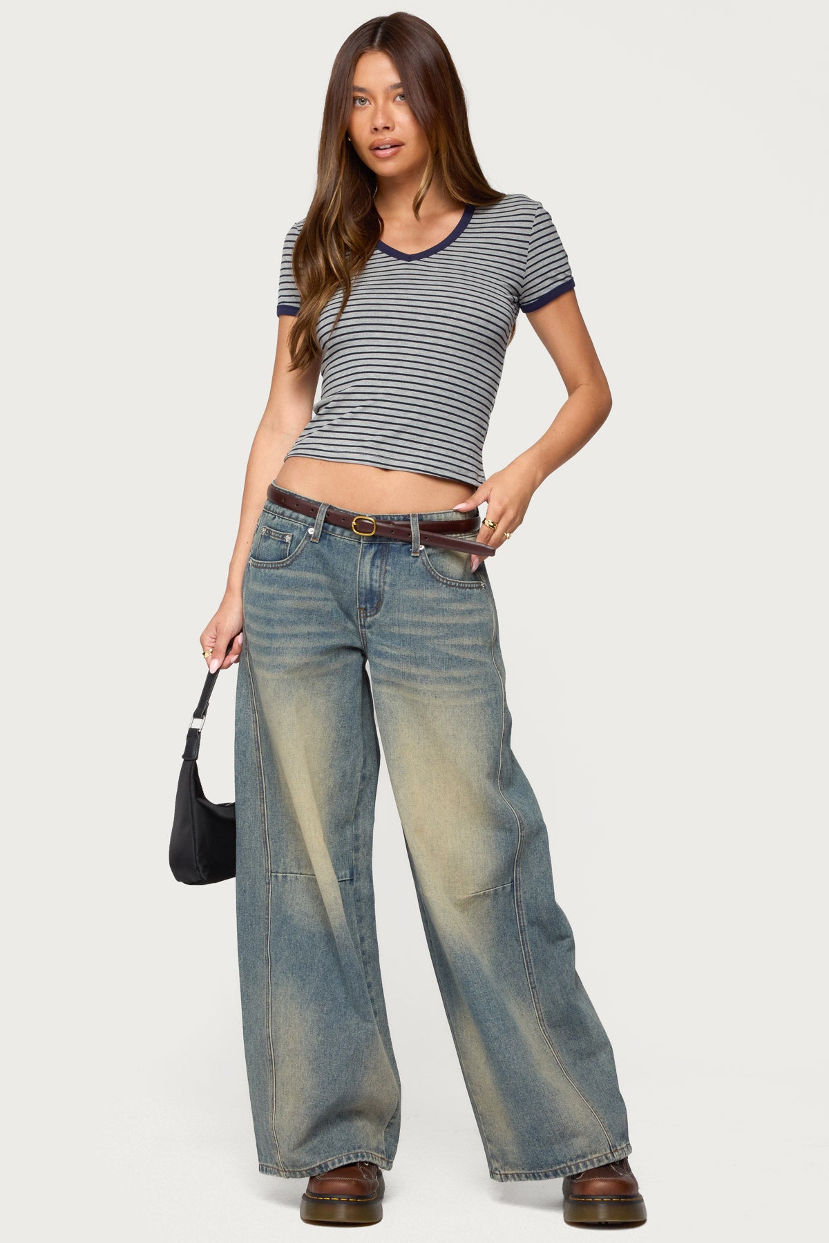 Fawn Striped V Neck T Shirt-Milans Time