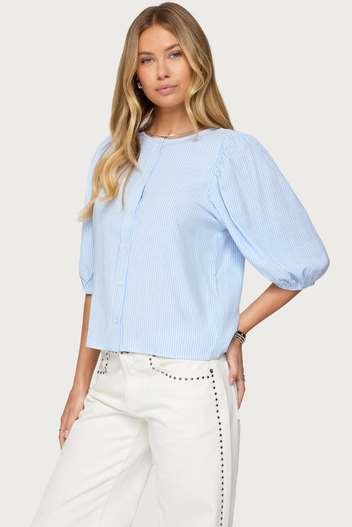 Pinstripe Linen Look Button Up Shirt-Milans Time