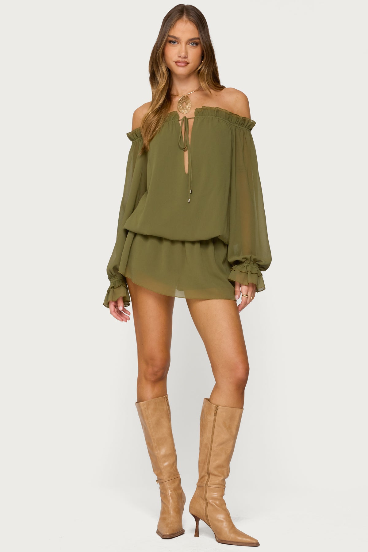 Delphine Off Shoulder Chiffon Romper-Milans Time