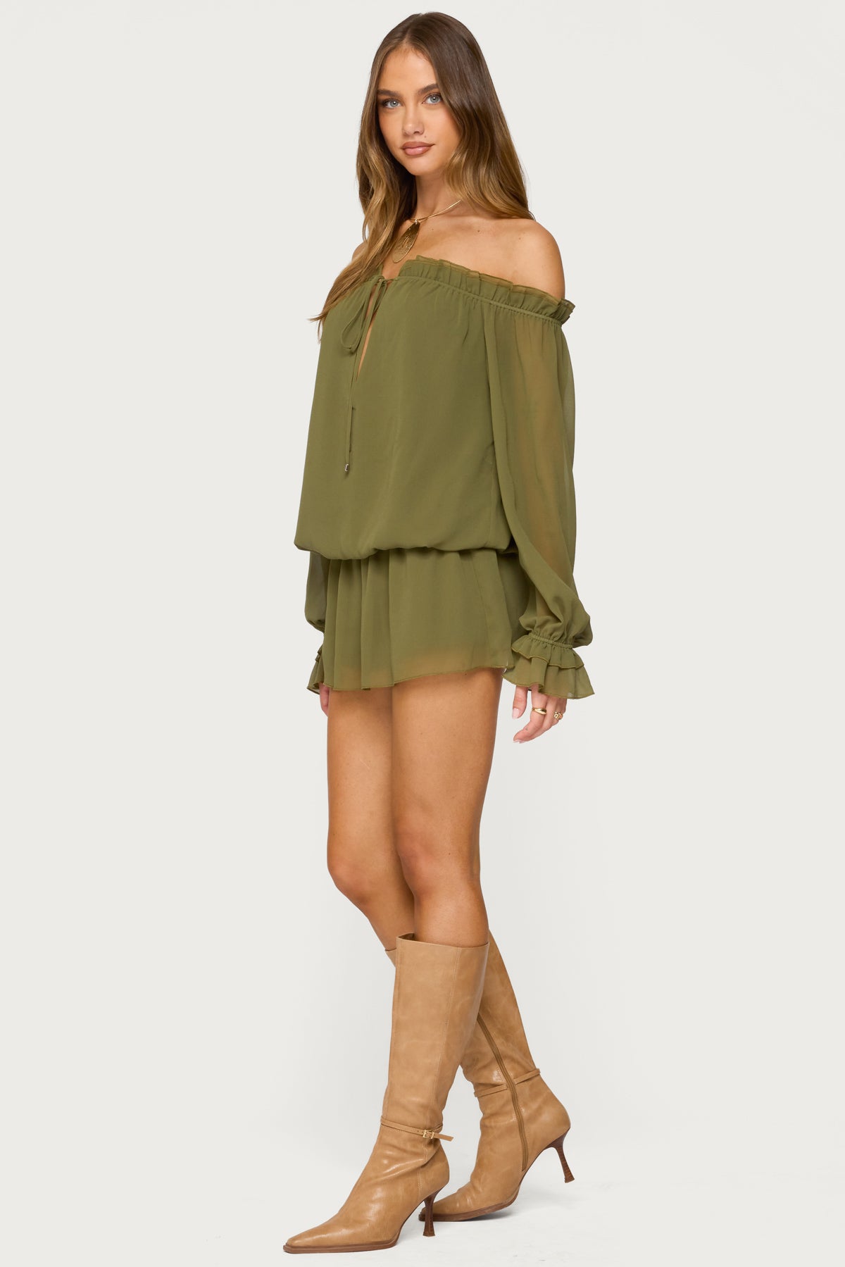 Delphine Off Shoulder Chiffon Romper-Milans Time