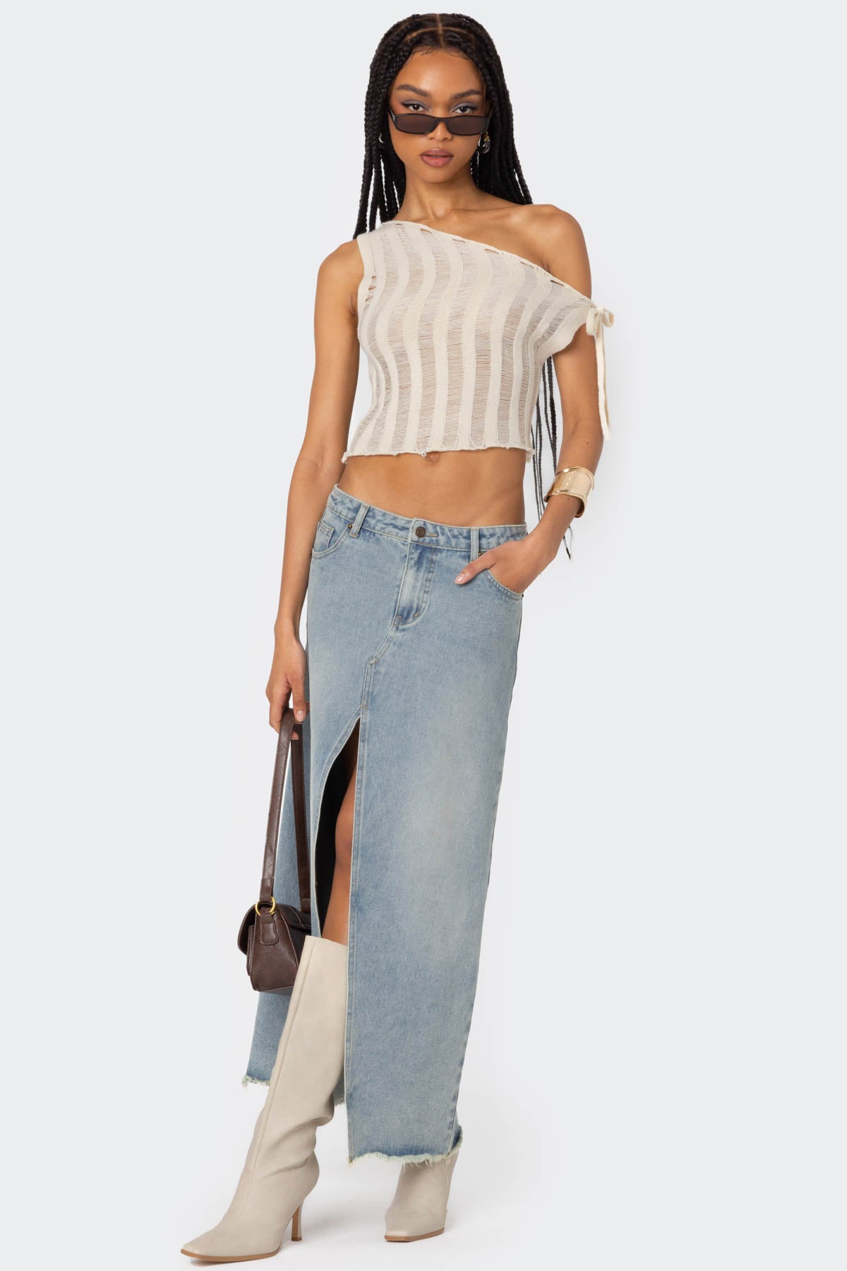 Tamra Sheer Knit Asymmetric Top-Milans Time
