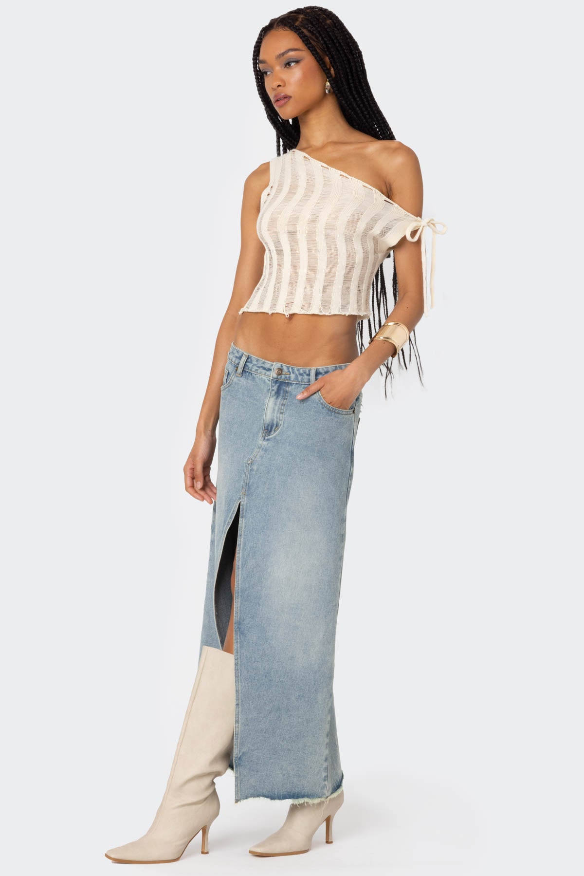 Tamra Sheer Knit Asymmetric Top-Milans Time