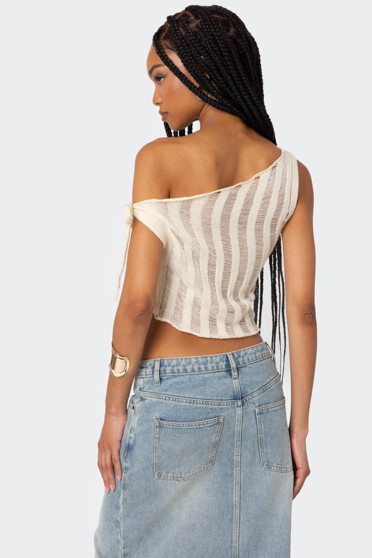 Tamra Sheer Knit Asymmetric Top-Milans Time