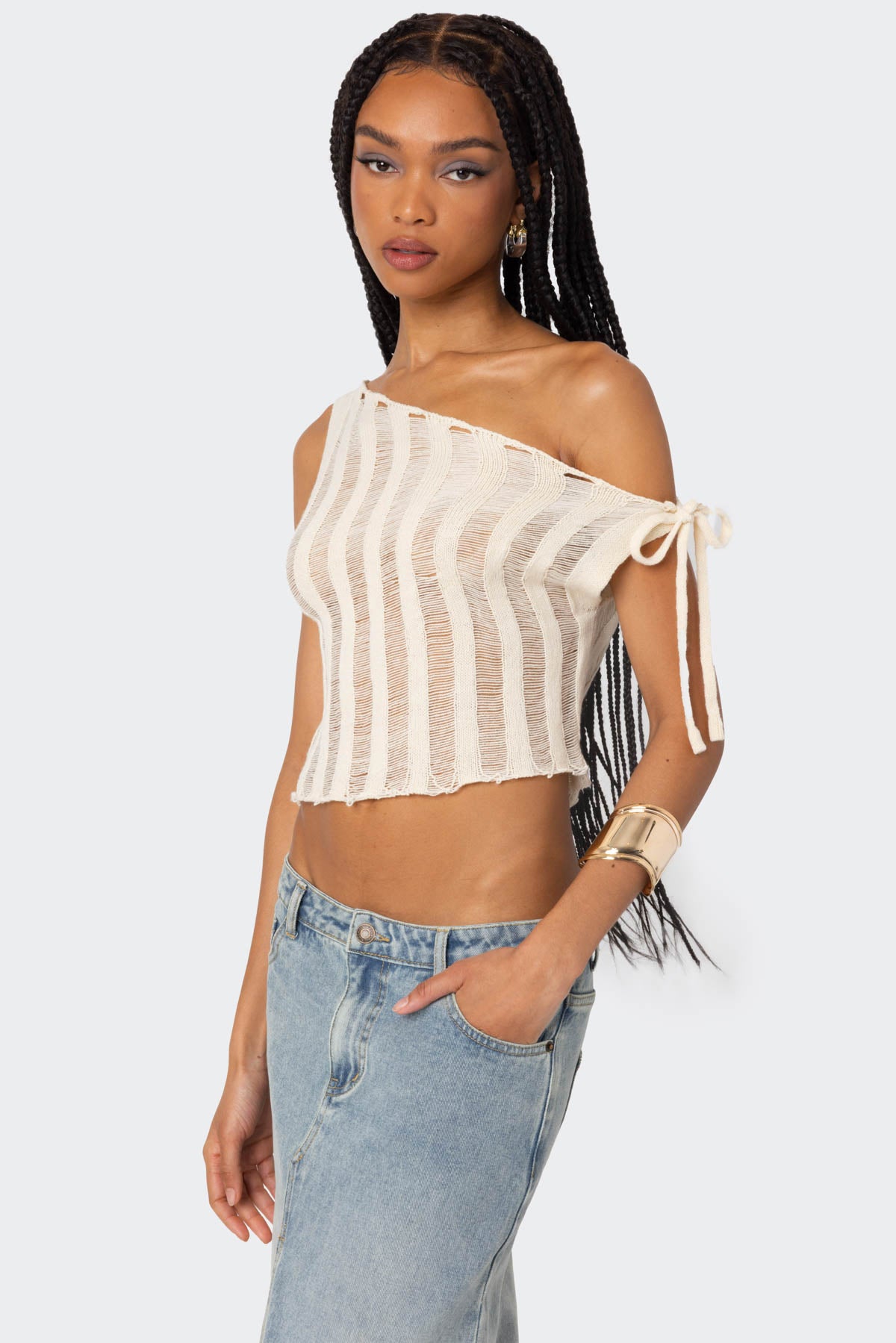 Tamra Sheer Knit Asymmetric Top-Milans Time