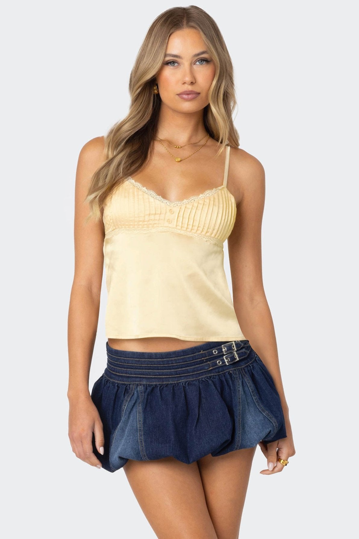 Blanca Satin Effect Lace Trim Tank Top-Milans Time