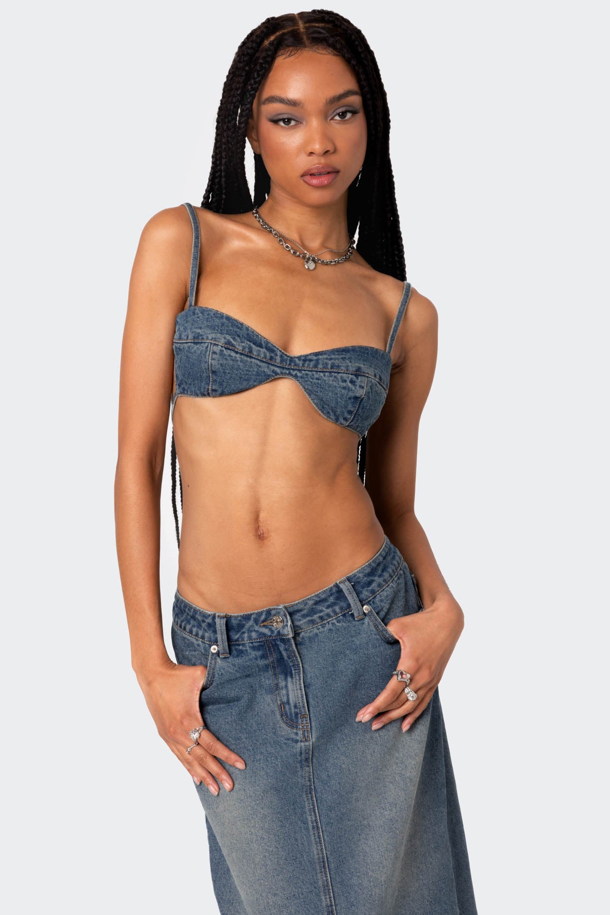 Lassy Washed Denim Bralette-Milans Time