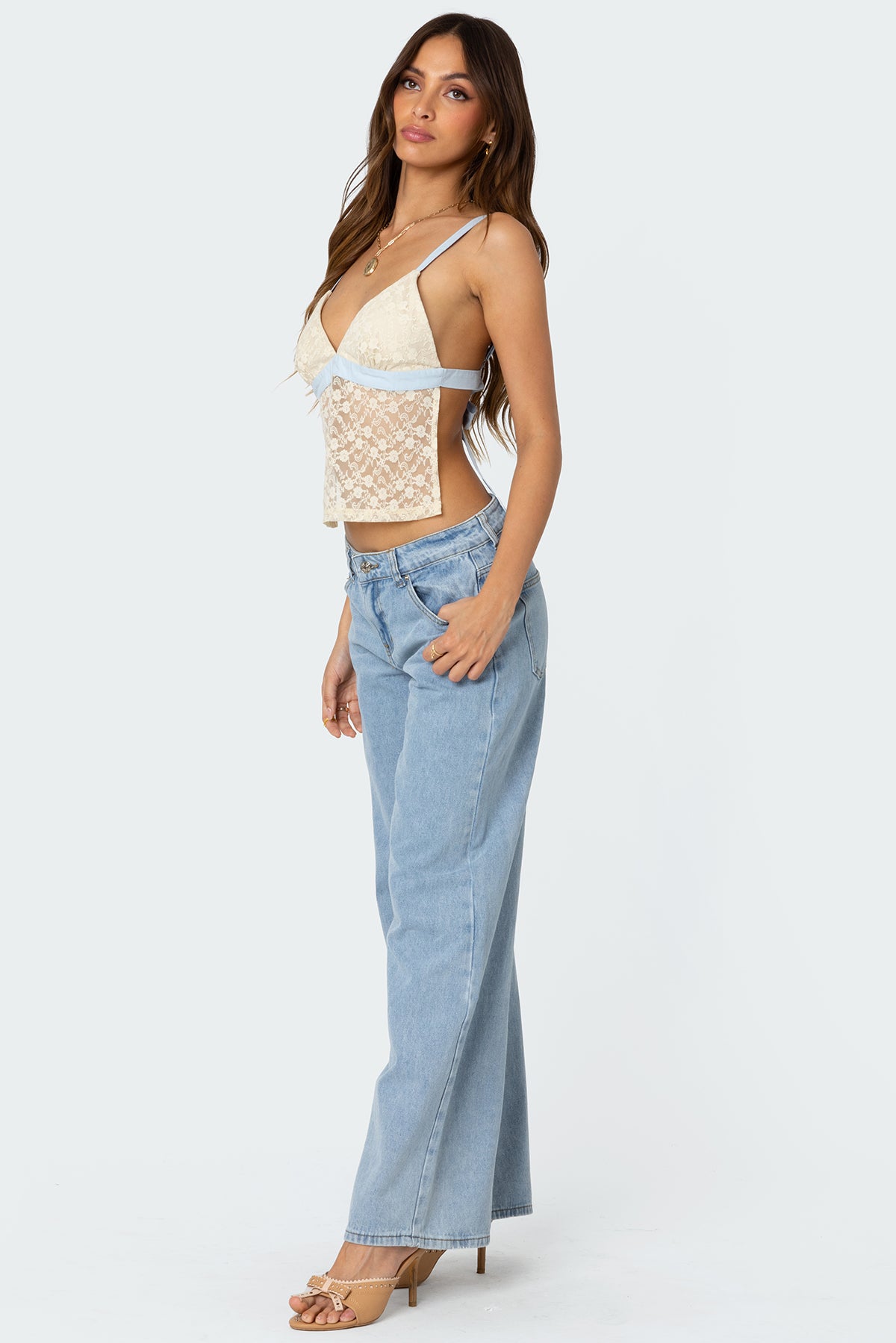 Sheer Lace Open Back Tank Top-Milans Time