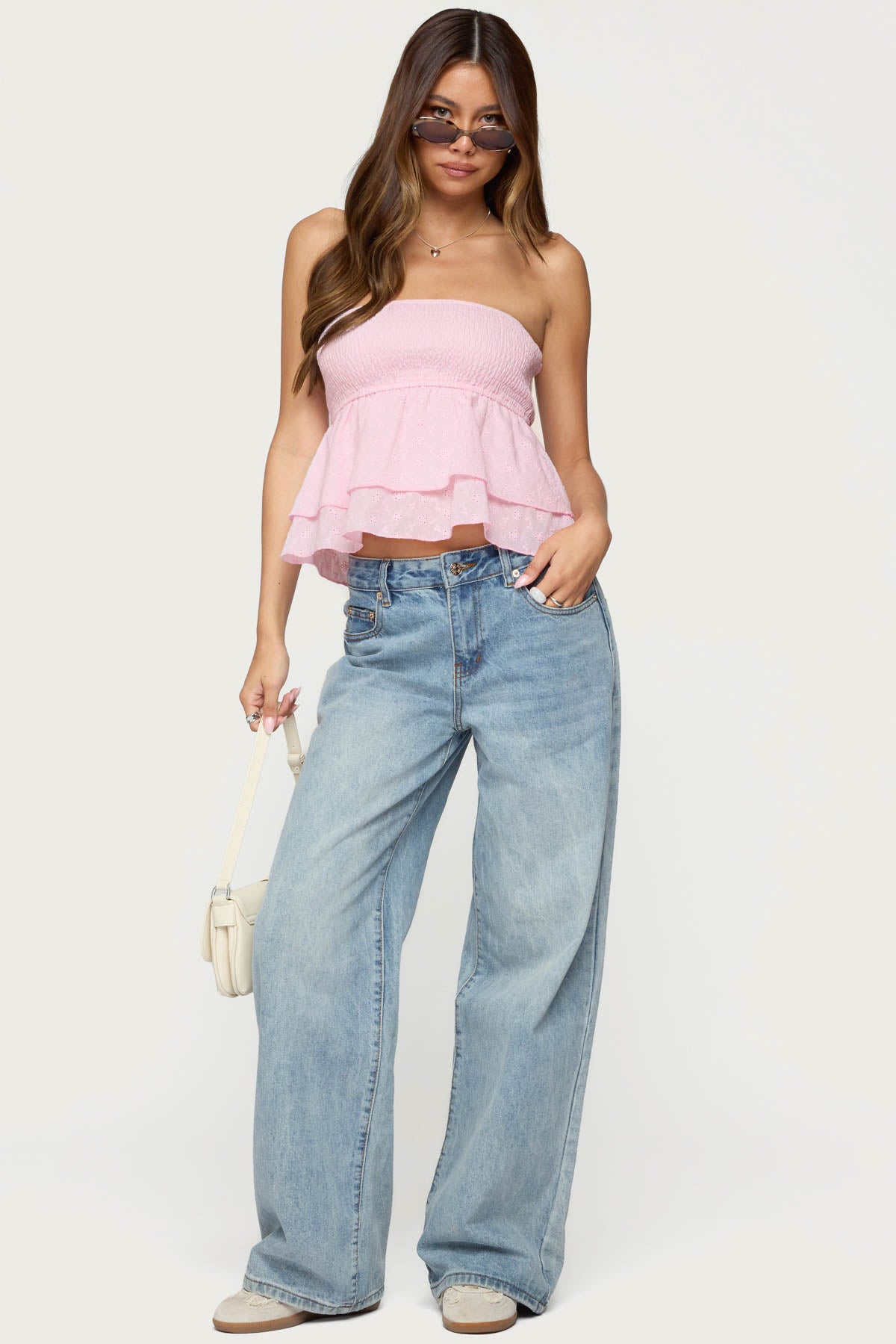 Toria Ruffled Eyelet Strapless Top-Milans Time