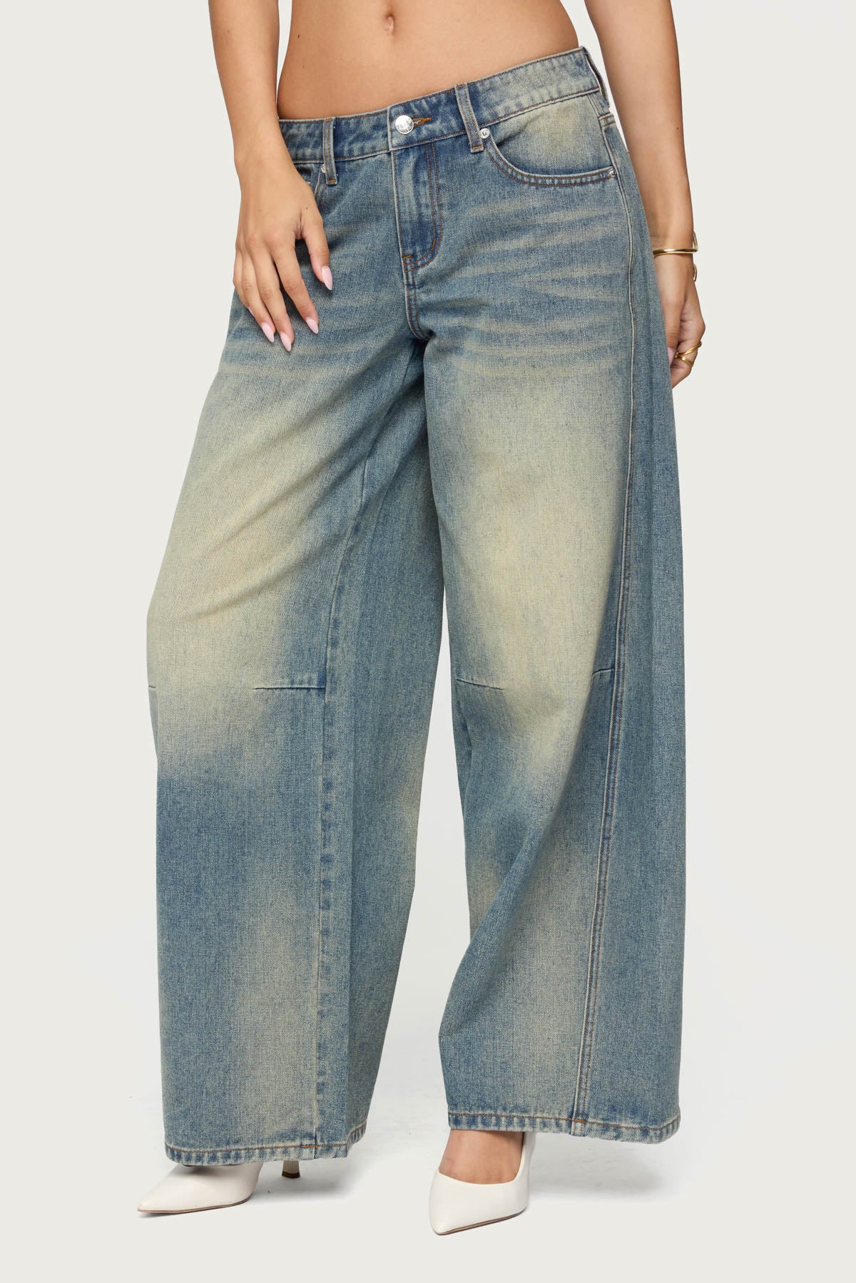 Washed Low Rise Baggy Jeans-Milans Time