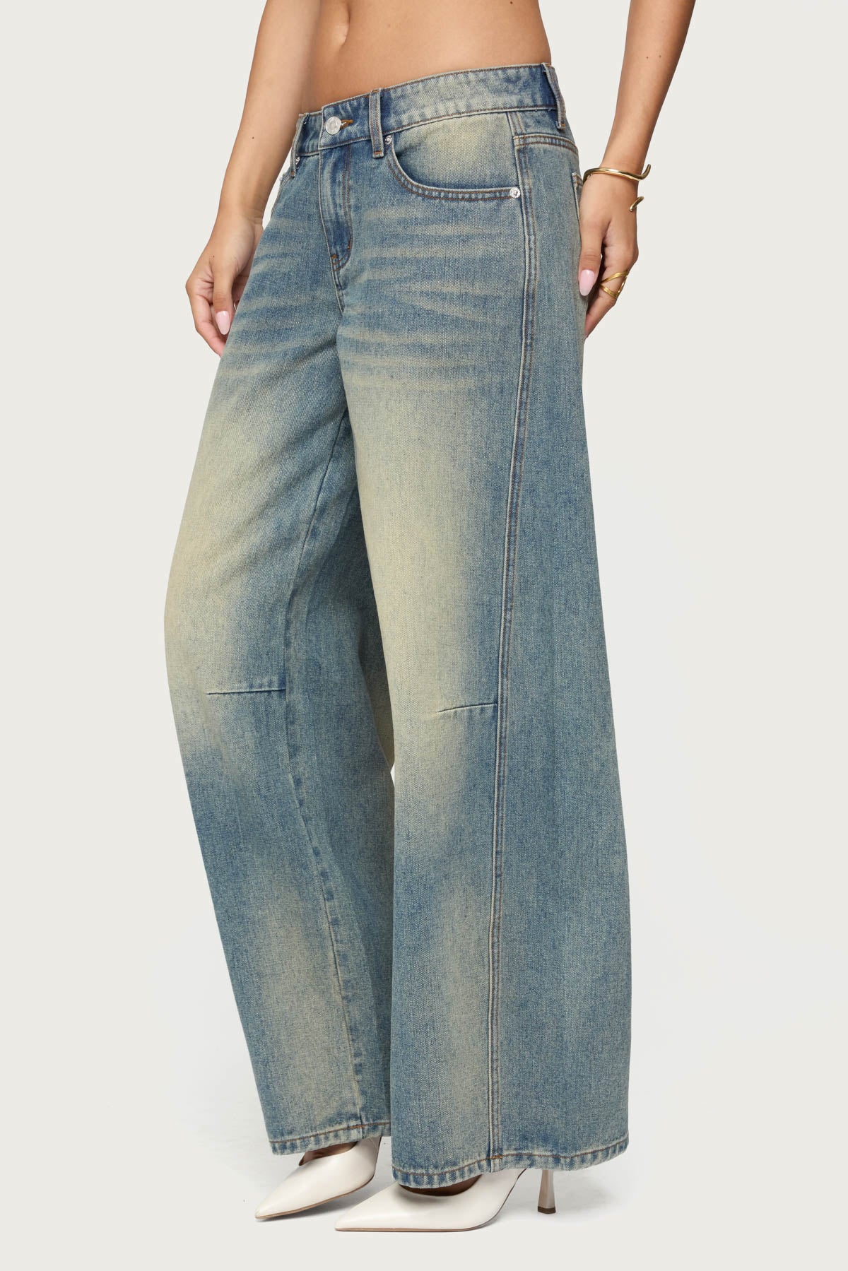 Washed Low Rise Baggy Jeans-Milans Time