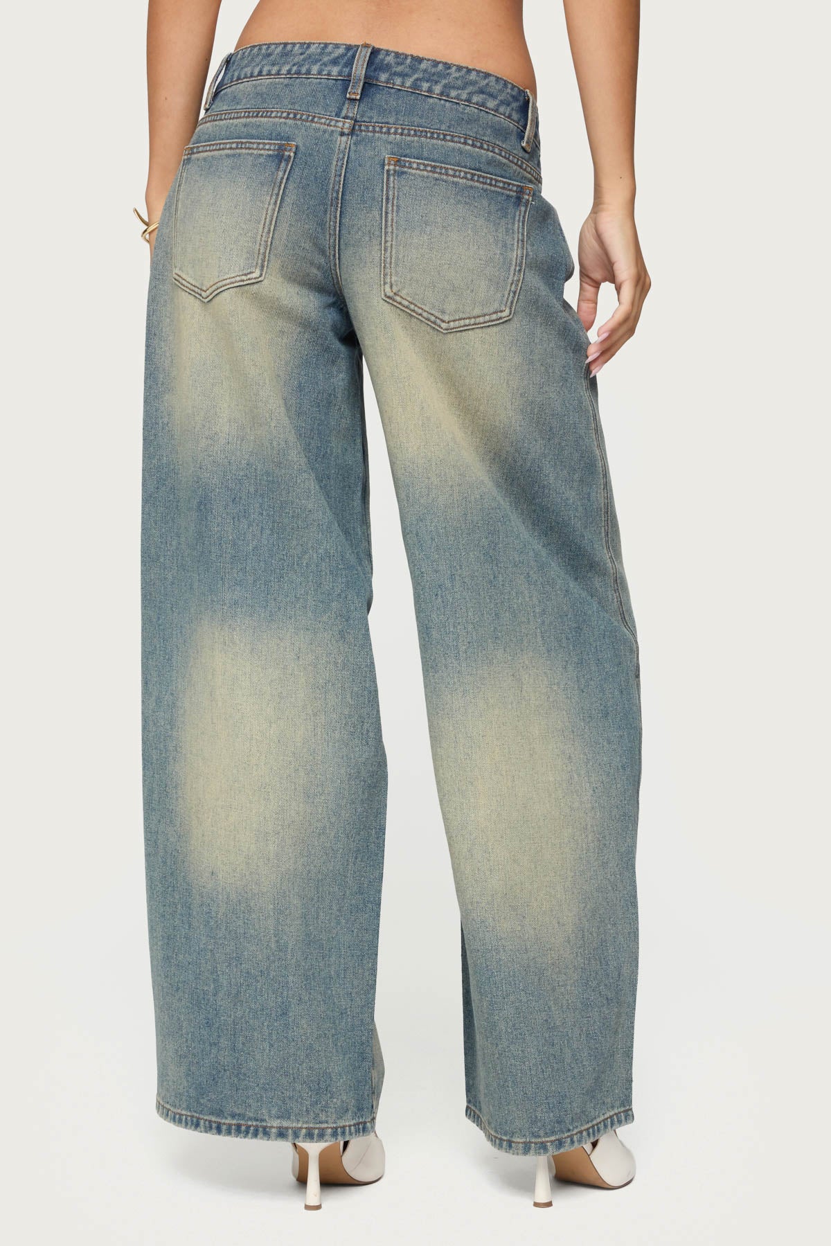 Washed Low Rise Baggy Jeans-Milans Time