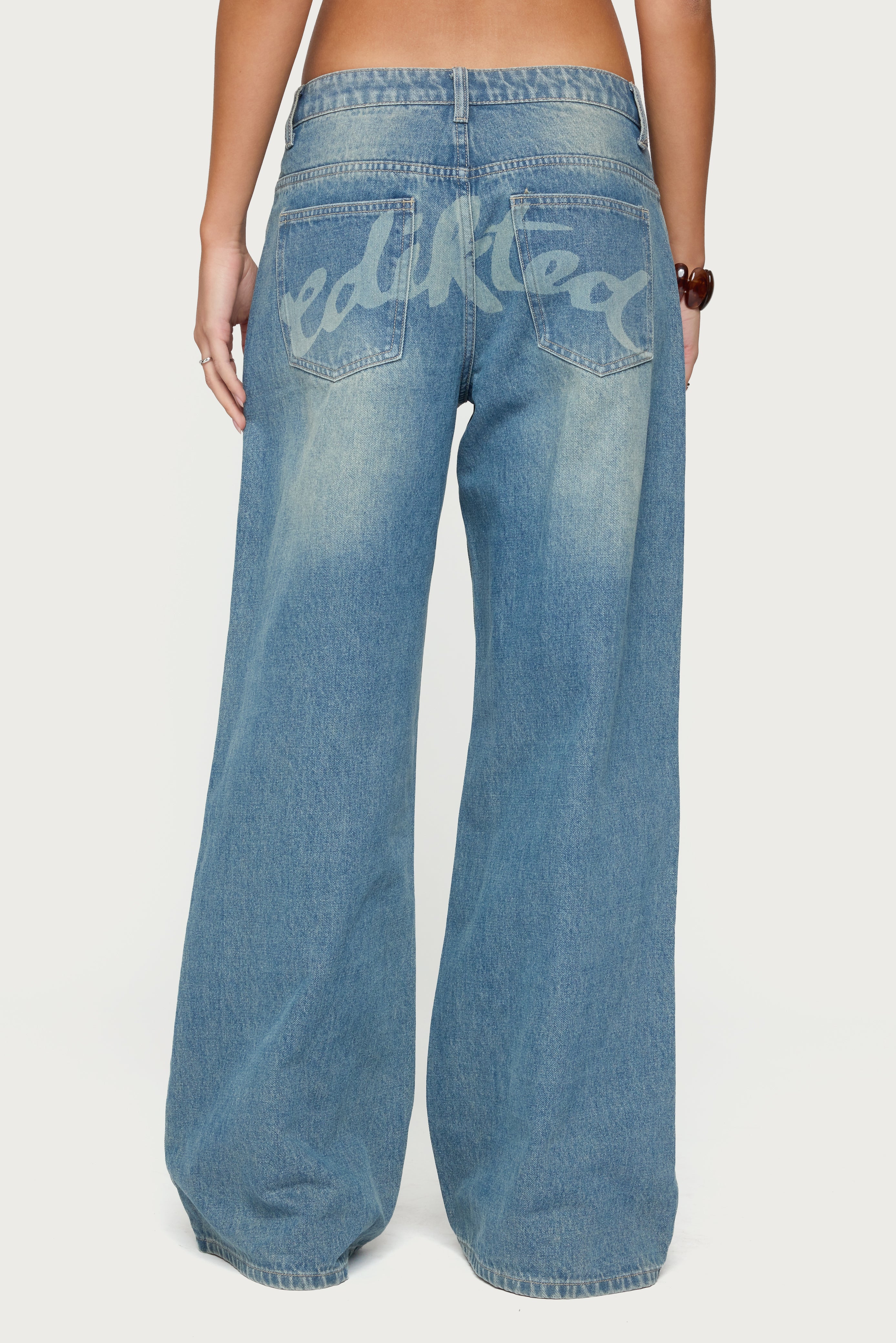 Graphic Vintage Washed Low Rise Baggy Jeans-Milans Time