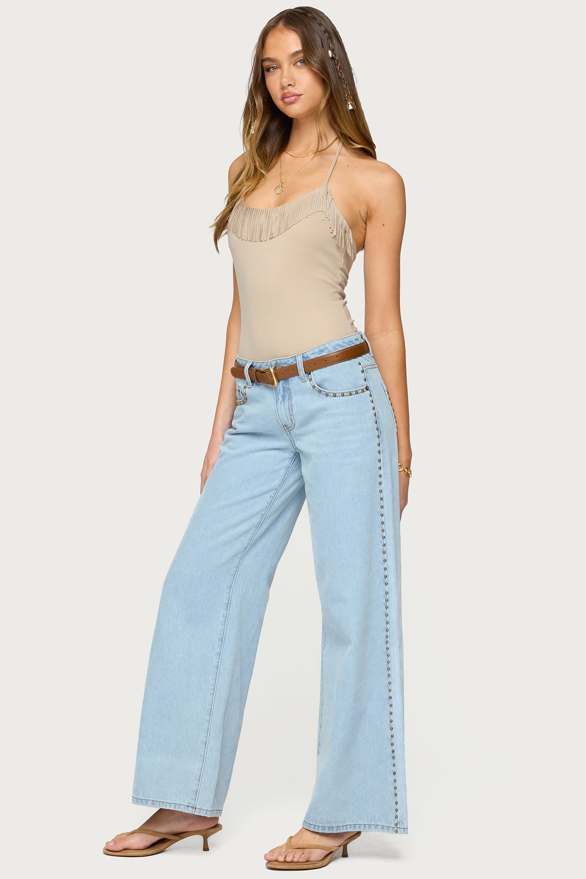 Colbie Faux Suede Fringe Trim Bodysuit-Milans Time