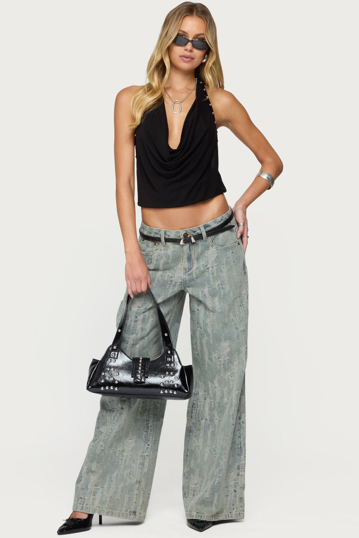 Blaze Distressed Low Rise Baggy Jeans-Milans Time
