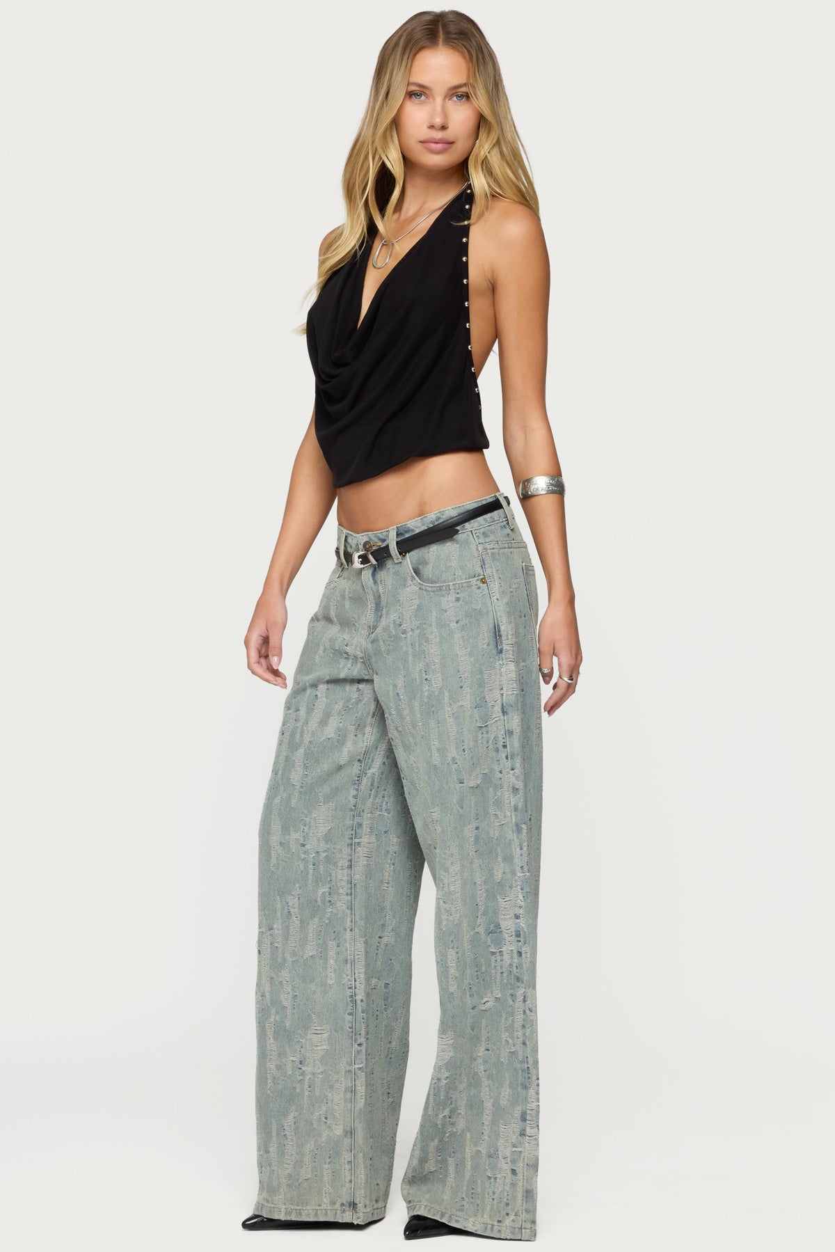 Blaze Distressed Low Rise Baggy Jeans-Milans Time