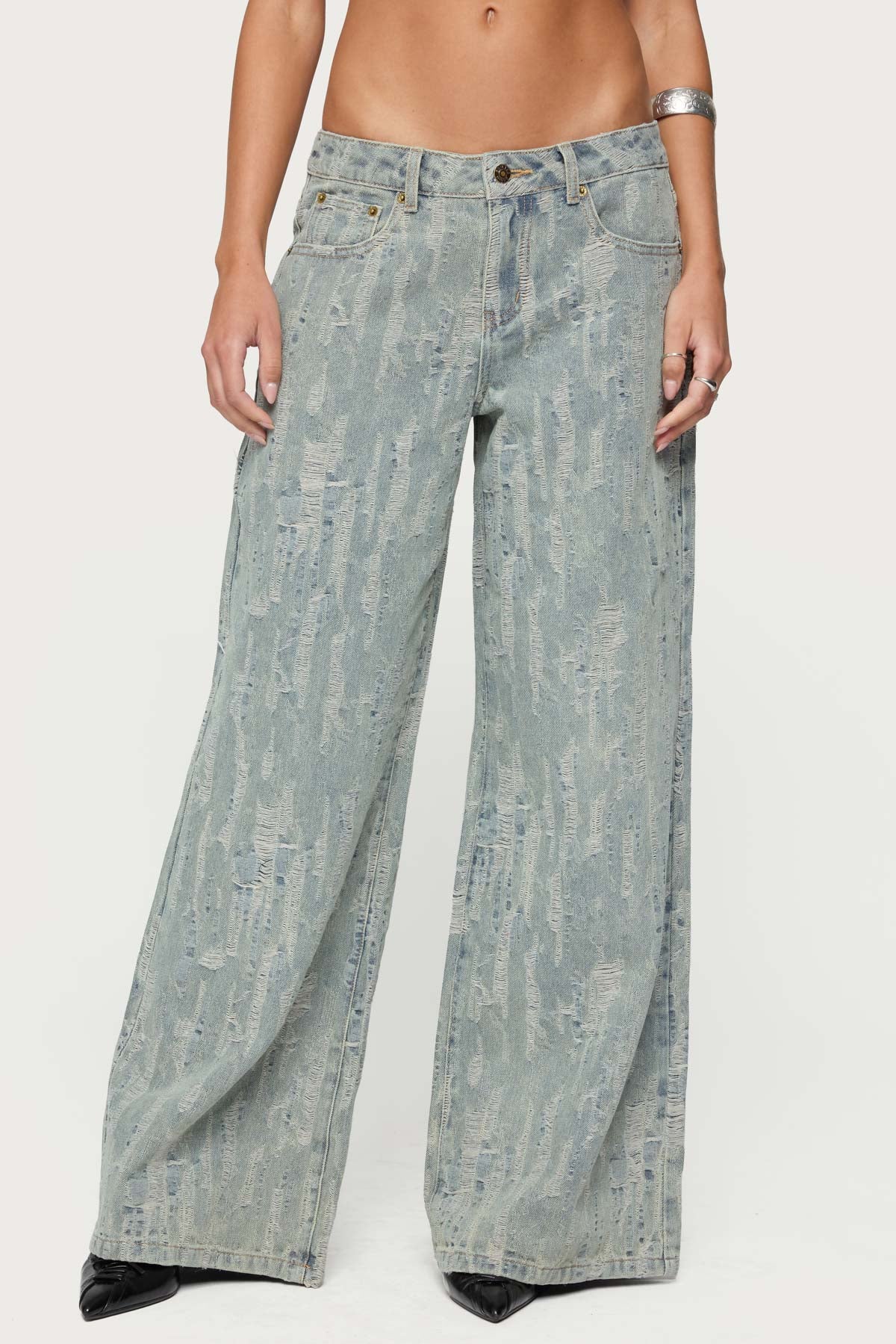 Blaze Distressed Low Rise Baggy Jeans-Milans Time